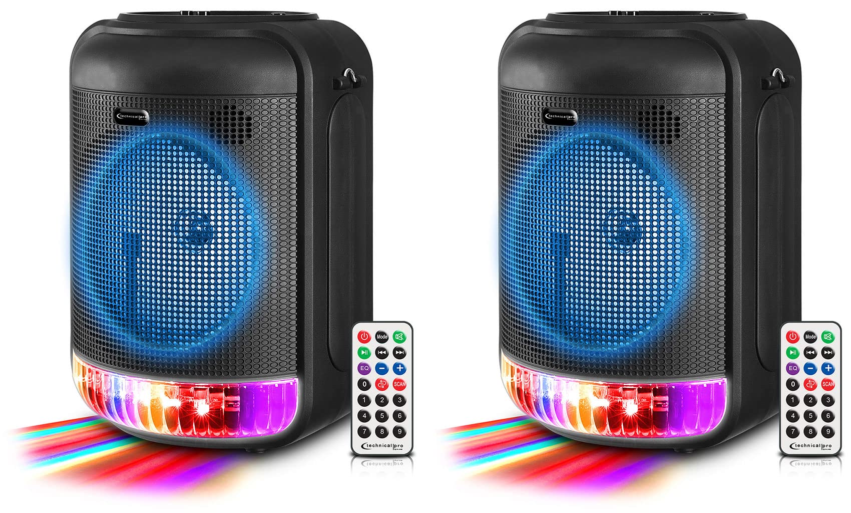 Technical Pro LIT8 Portable 8-inch Bluetooth Party Speakers with Wireless Link - Perfect for Outdoor Events, Home Parties & DJ Performances