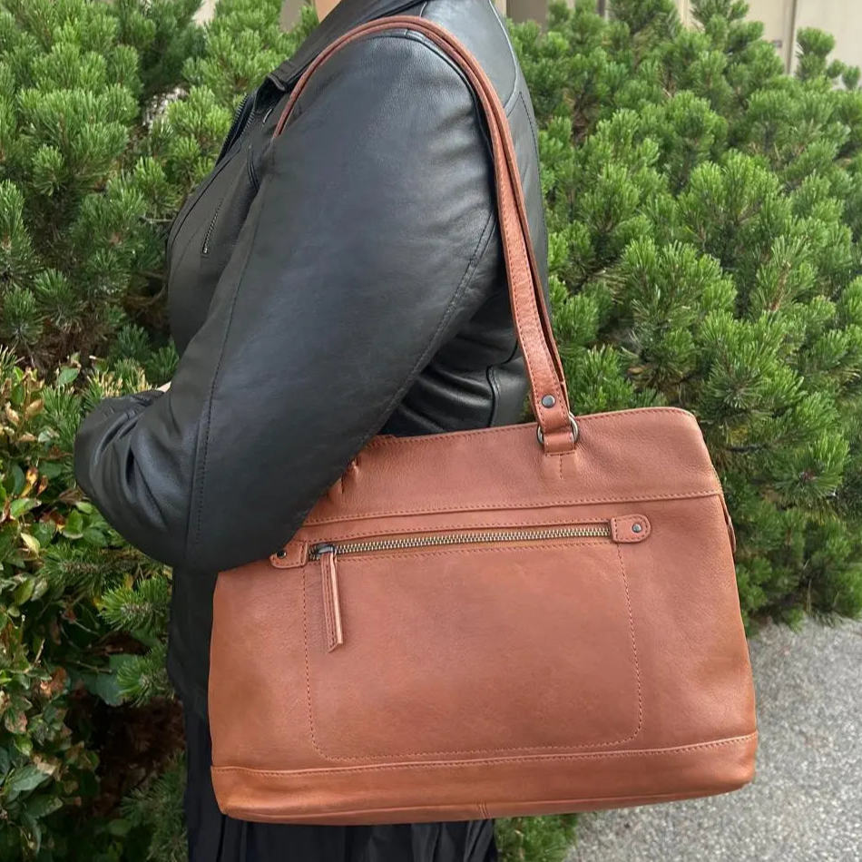 MET Classic Genuine Leather Tote Bag with Dual Handles - Stylish & Durable Women's Handbag for Work, Travel & Everyday Use