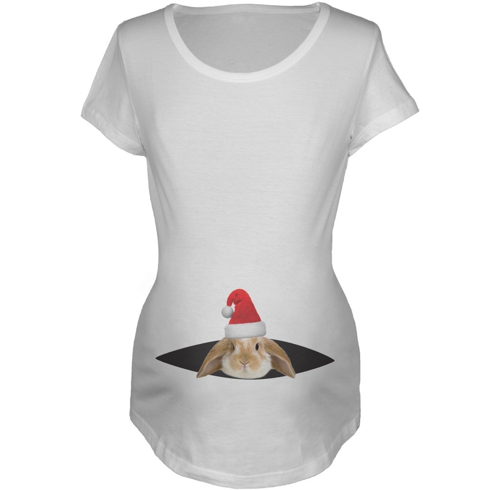Christmas Bunny Women's Maternity T-Shirt - Cute Holiday Pregnancy Tee for Expecting Moms - Perfect for Christmas Photos, Maternity Shoot & Holiday Parties