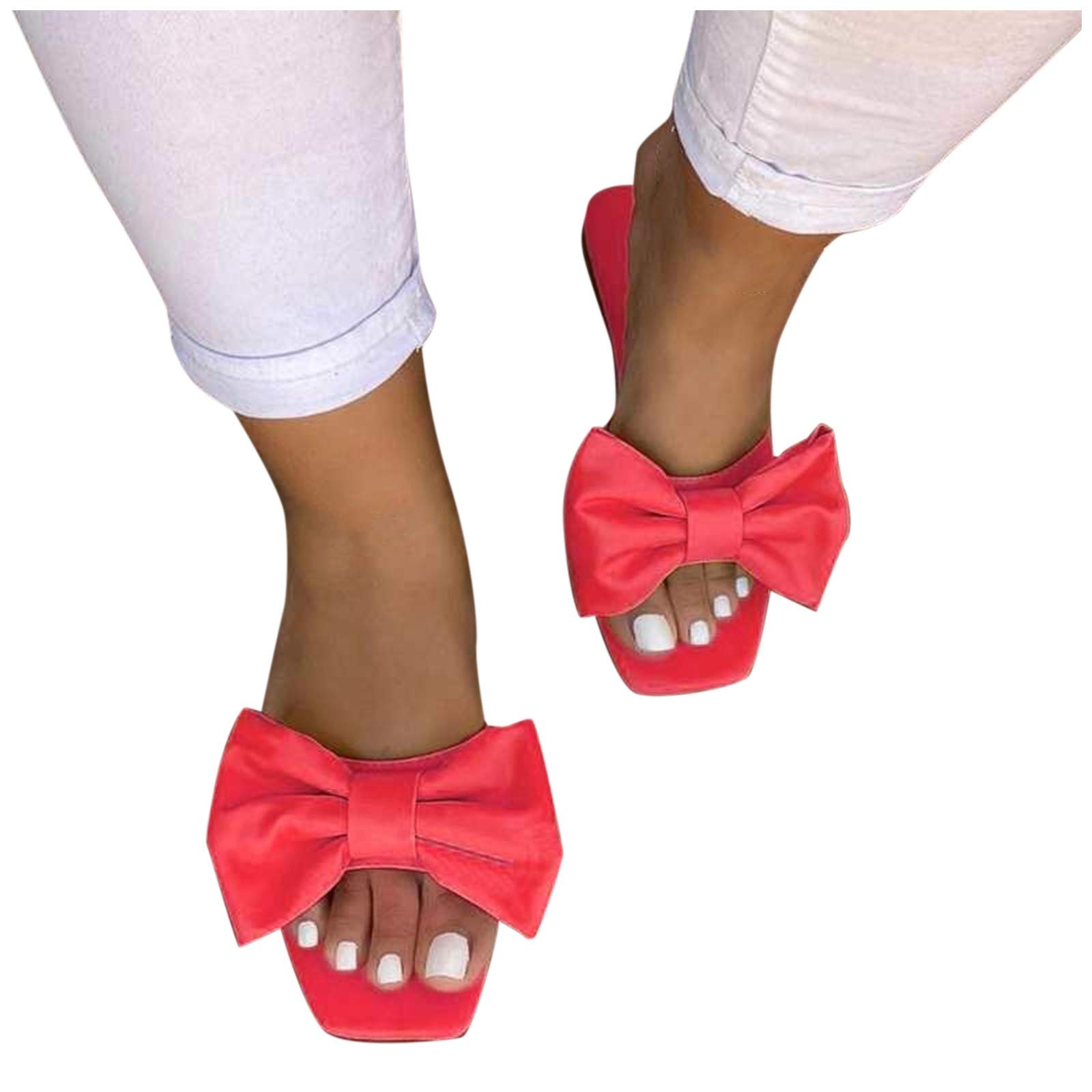 Eduavar Women's Flat Sandals - 2021 Summer Bohemian Bow Knot Flats | Comfortable Open Toe Beach Slippers for Travel, Walking & Casual Outfits