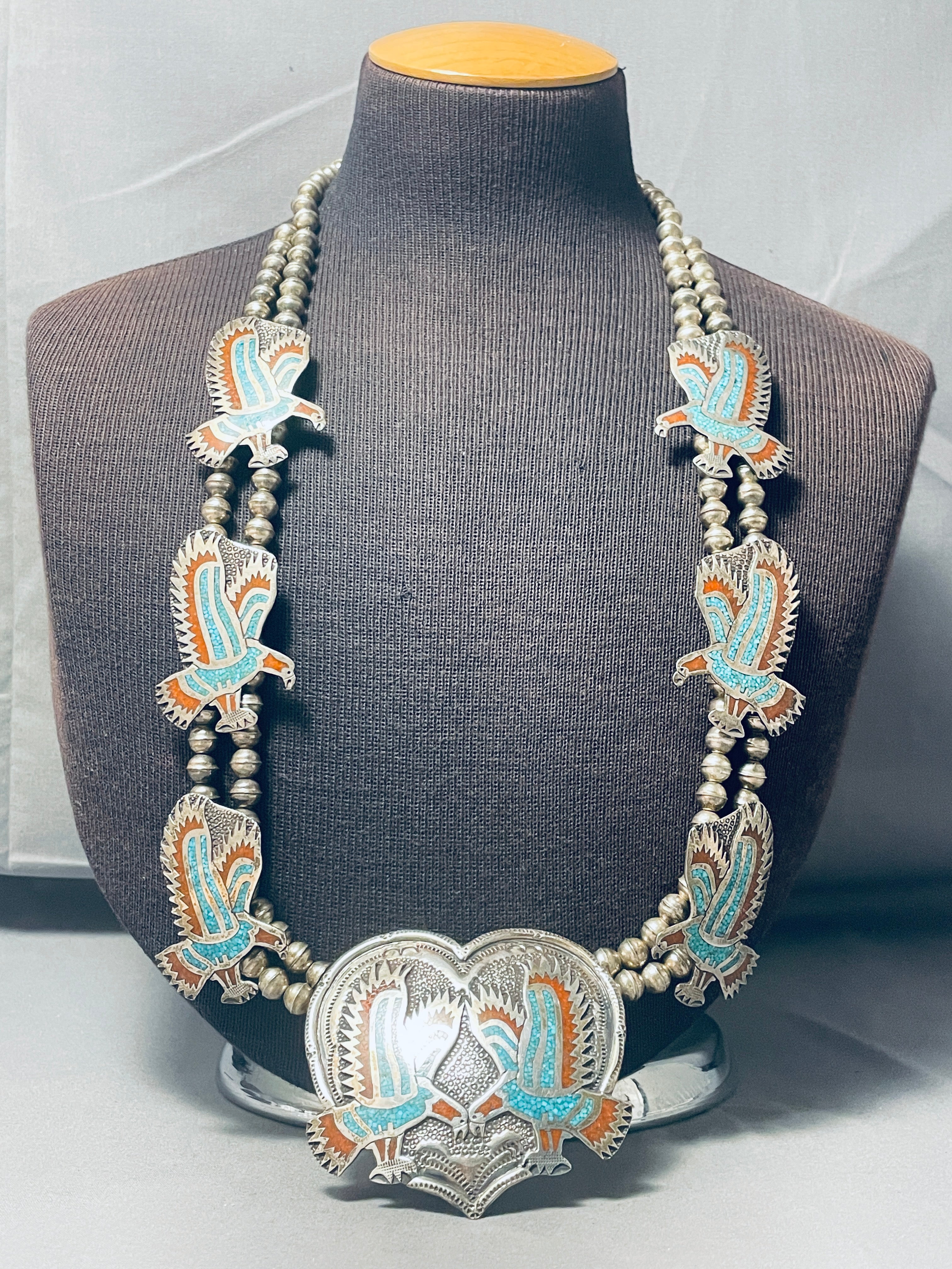 200 Gram Vintage Native American Navajo Sterling Silver Squash Blossom Necklace - Authentic Handmade Jewelry for Women, Perfect for Boho Fashion, Weddings & Special Occasions