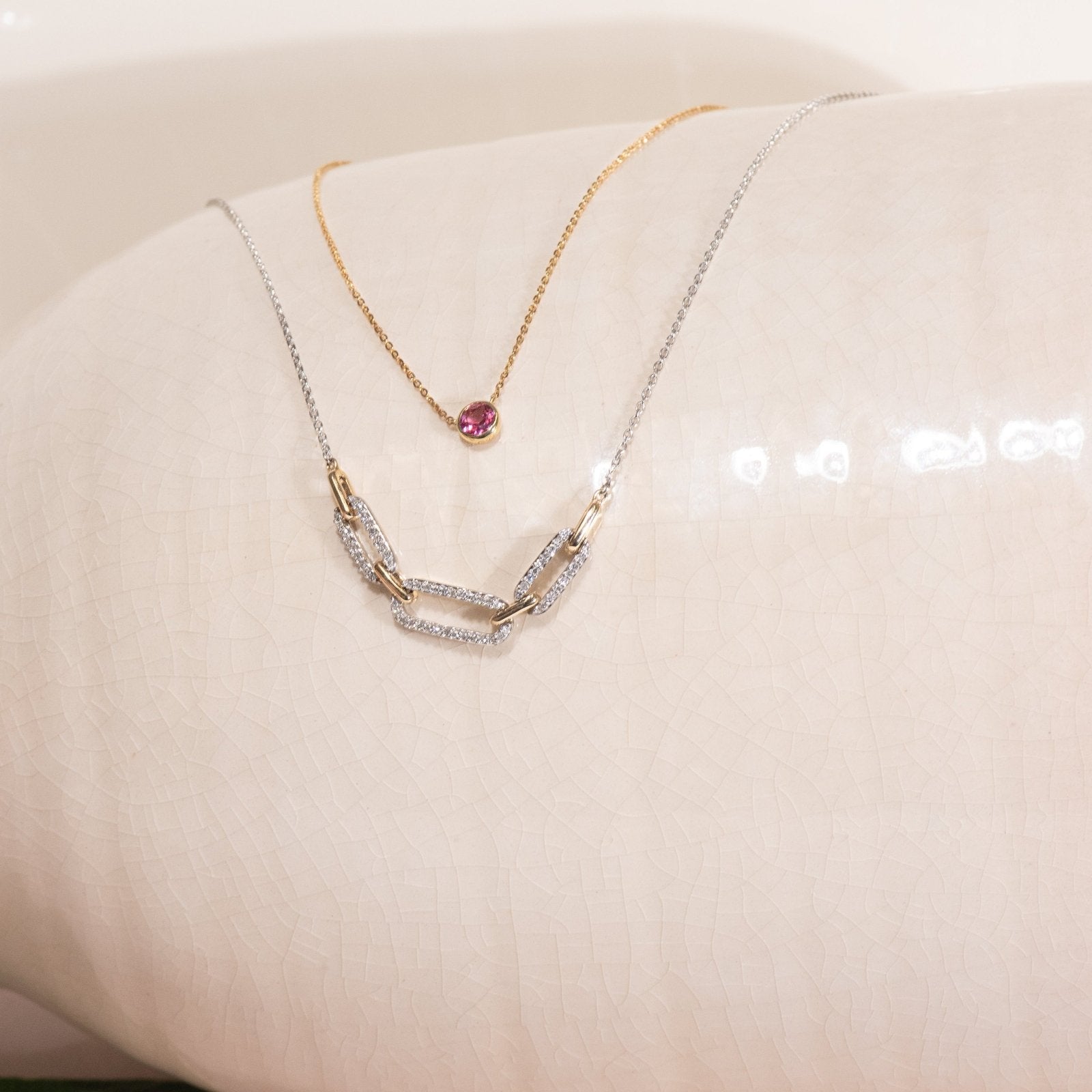 10k Yellow Gold Interlocking Diamond Oval Pendant with 7-Link Chain Necklace - Elegant Jewelry for Women, Perfect Gift for Anniversary, Valentine's Day & Special Occasions