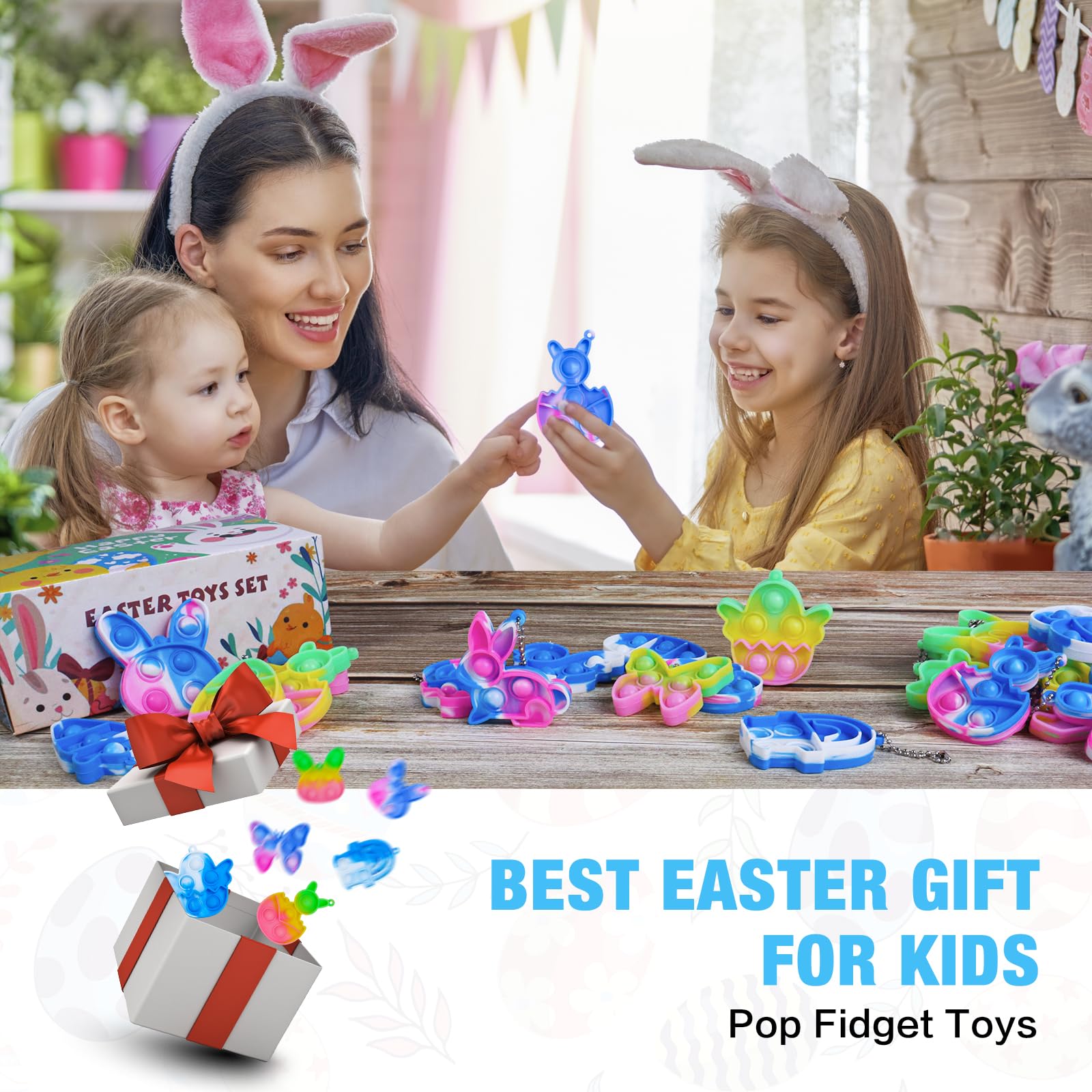 32Pcs Easter Mini Pop Keychain - Fidget Sensory Toys for Kids, Boys & Girls - Easter Basket Stuffers, Egg Fillers & Party Favors - Classroom Prizes & Easter Hunt Gifts - Stress Relief Toys for Teens (Great for Easter Celebrations, Classroom Rewards & Sensory Play)