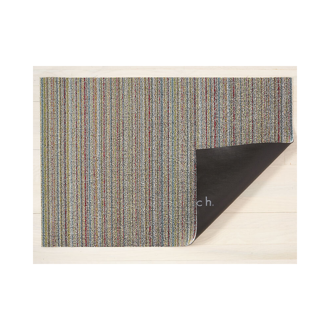 Chilewich Indoor/Outdoor Shag Doormat - Skinny Stripe Soft Multicolored Rug 18x28 Inches - Perfect for Entryway, Patio, Deck & Mudroom