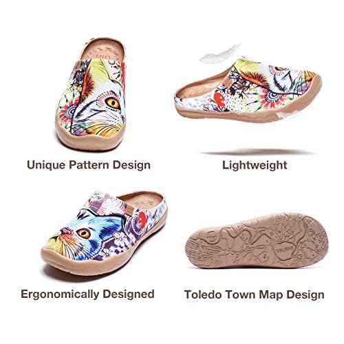 UIN Women's Slip On Mules - Comfortable Flat Lightweight Clogs with Wide Toe & Artistic Painting - Malaga Series - Perfect for Travel, Casual Wear & Home Comfort