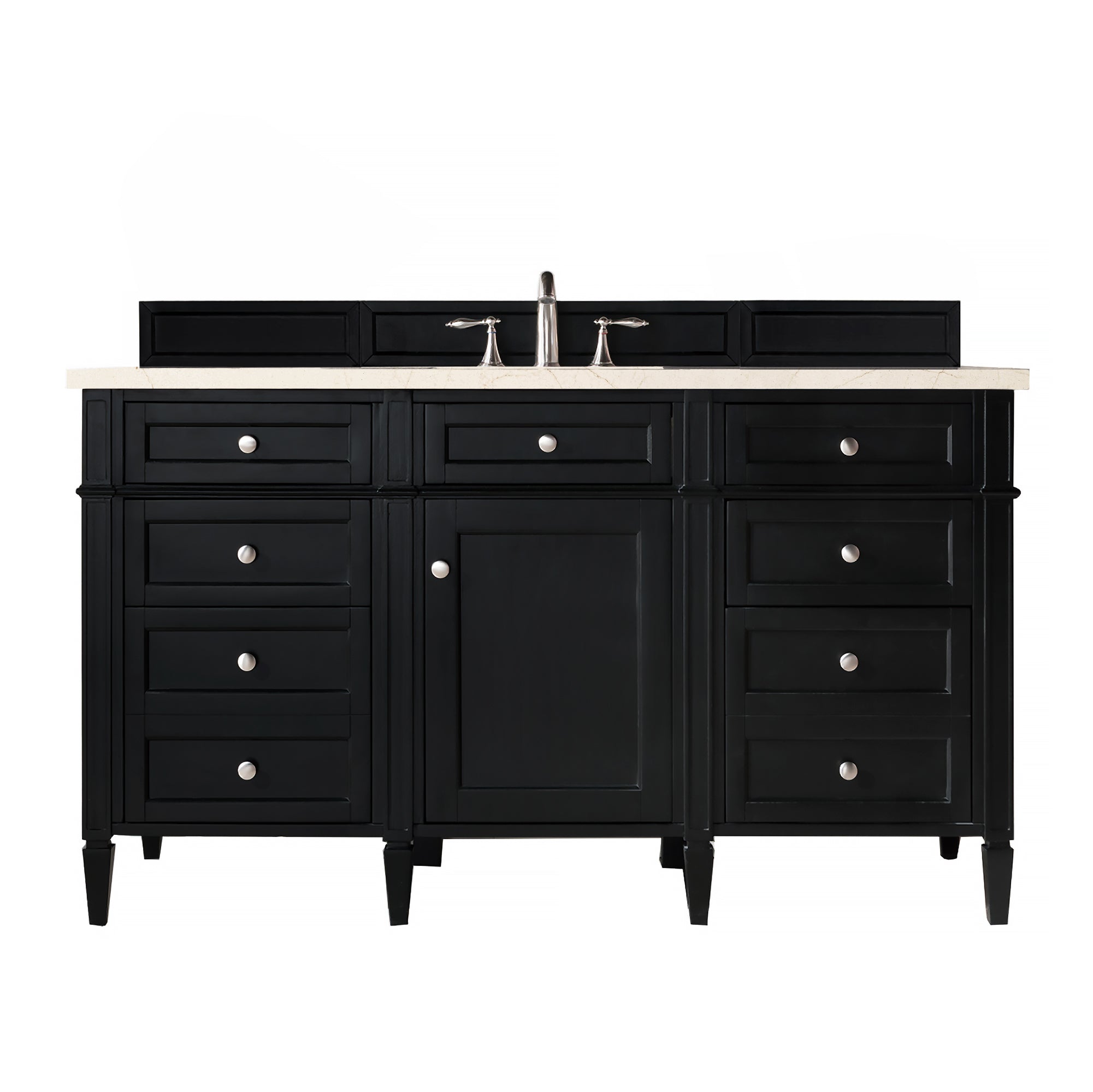 Brittany 60 Inch Single Bathroom Vanity in Black Onyx with 3CM Eternal Marfil Quartz Countertop - Perfect for Modern Master Bathroom or Powder Room Renovation