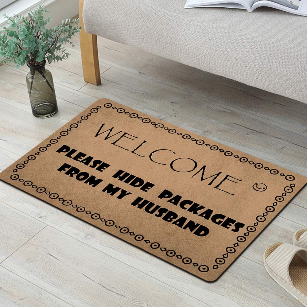 Funny Welcome Doormat - 'Please Hide Packages from My Husband' - 23.6