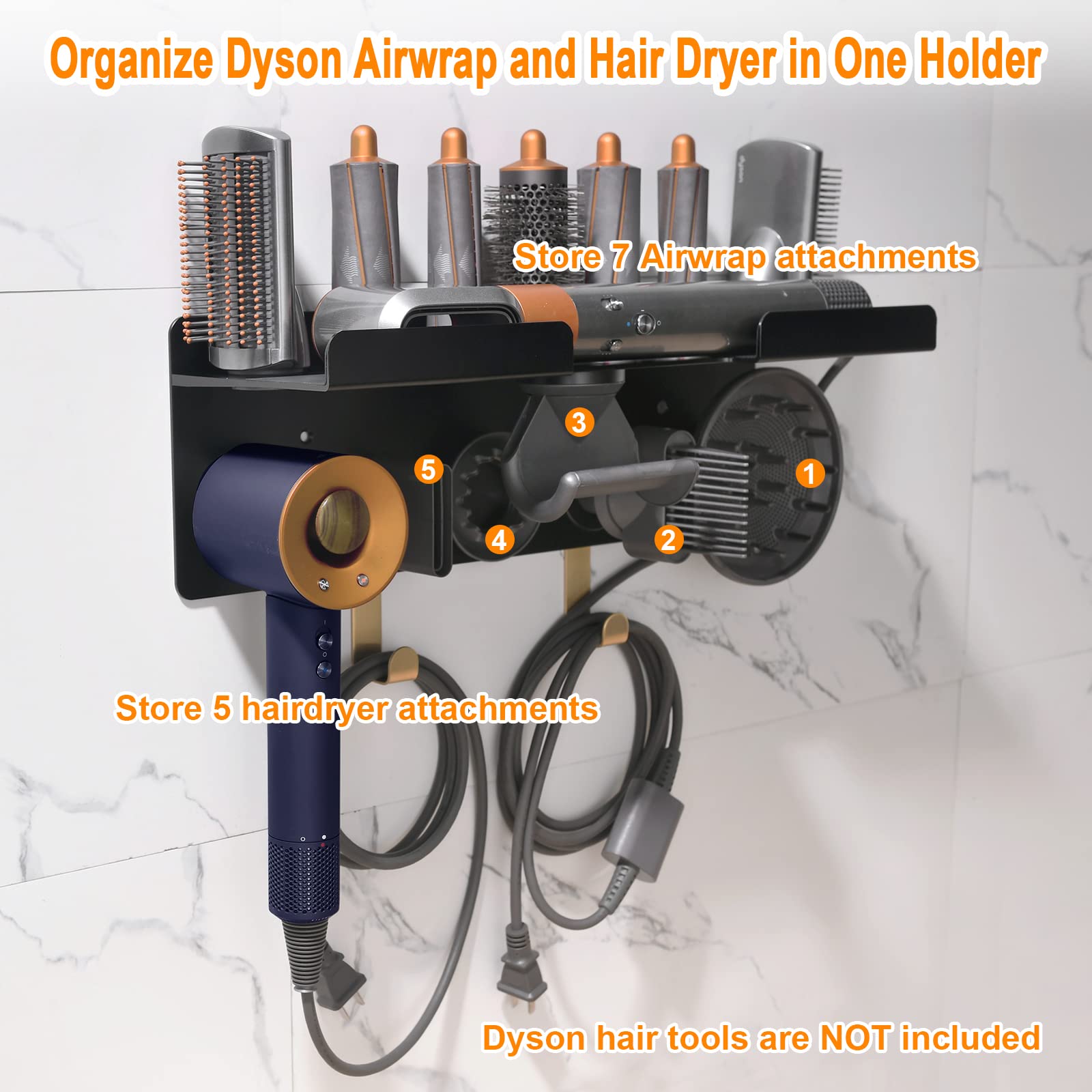 Dyson Airwrap & Hair Dryer Holder - 2-in-1 Upgraded Organizer for 5 Dyson Attachments | Perfect for Salon, Bathroom & Travel Storage | Hair Styling Tool Accessories