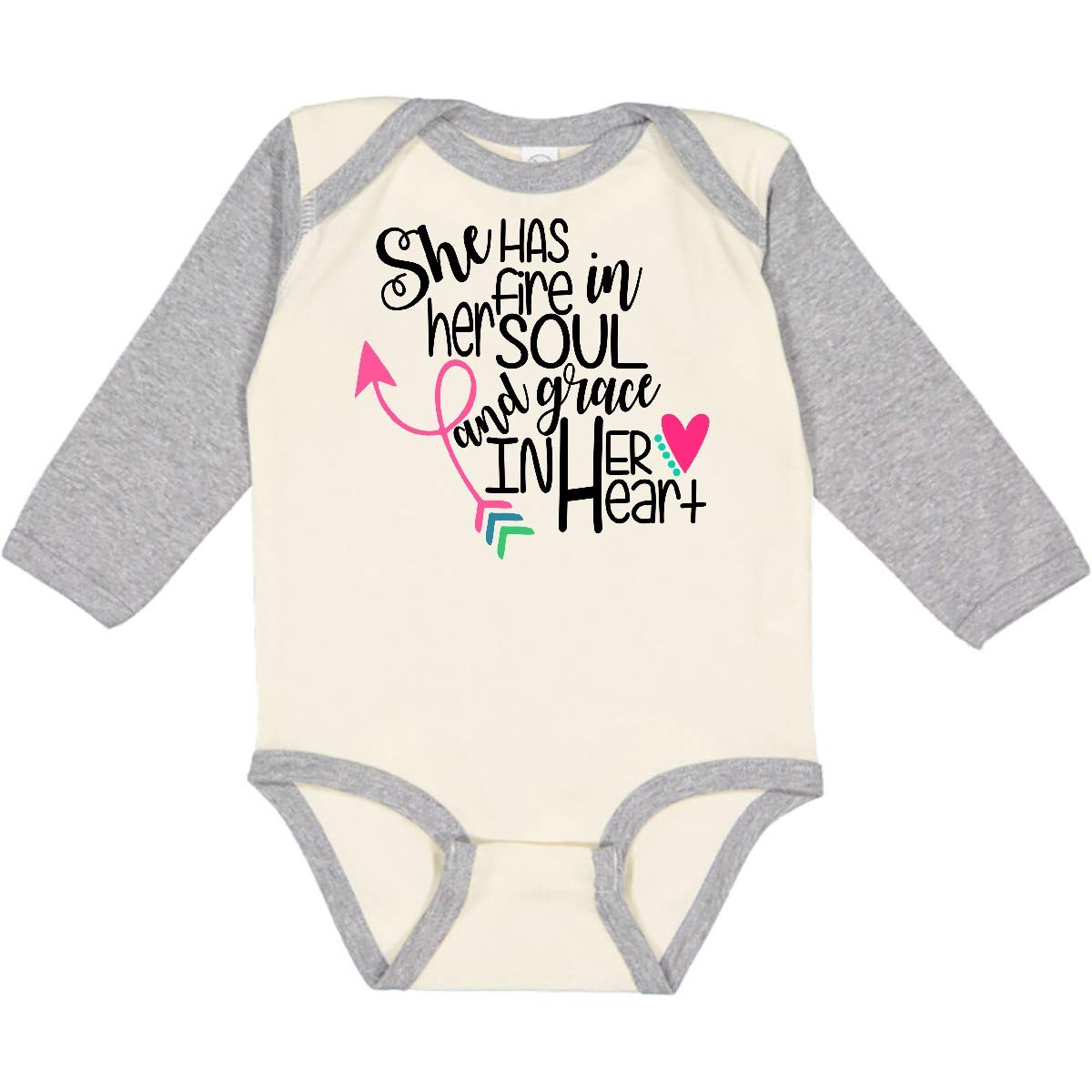 inktastic She Has Fire in Her Soul and Grace in Her Heart Long Sleeve Creeper - Perfect for Casual Outings, Date Nights, and Women's Fashion