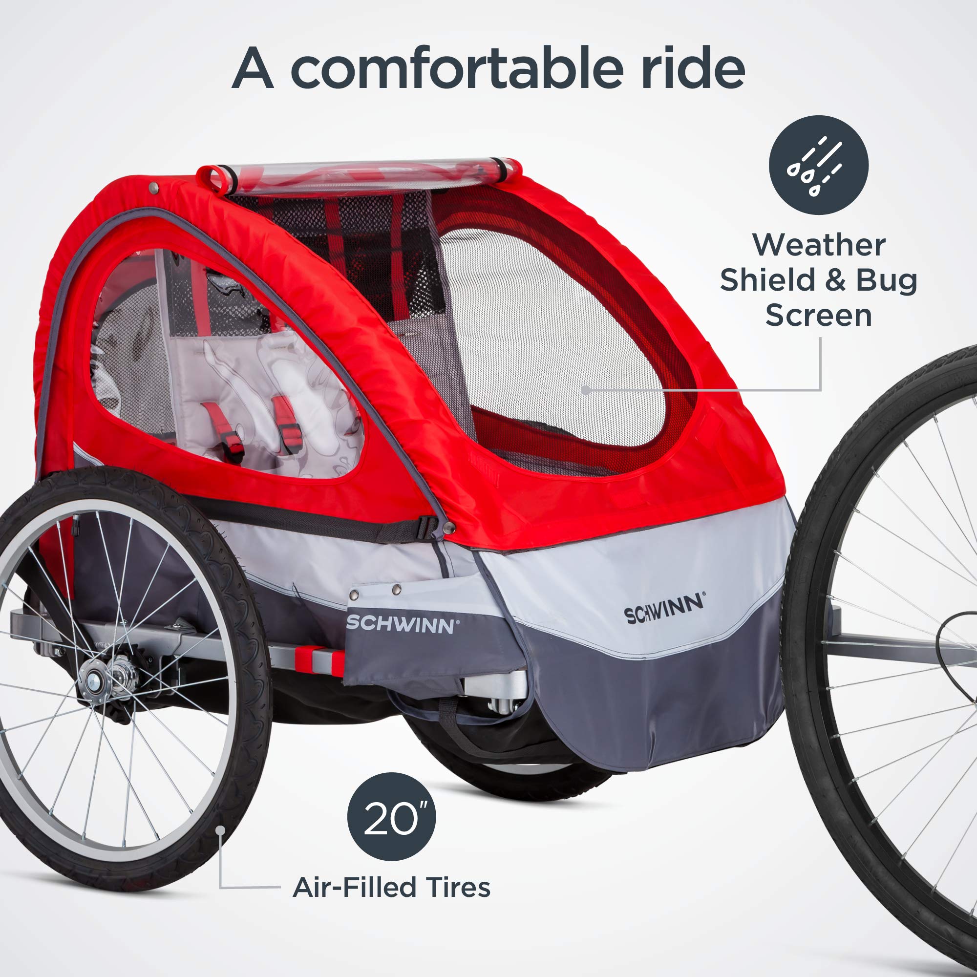 Schwinn Joyrider Echo & Trailblazer Bike Trailer for Kids - Single/Double Seat Baby Carrier with Canopy, 16/20