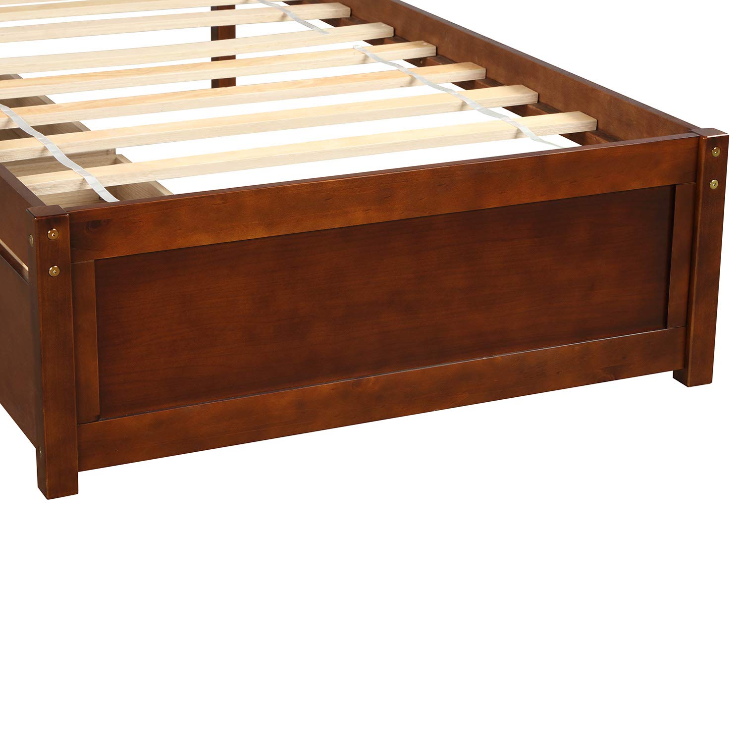 Solid Wood Twin Platform Storage Bed with Headboard & 2 Drawers - Walnut Finish | Space-Saving Bed Frame for Small Bedrooms, Guest Rooms & Dorm Rooms
