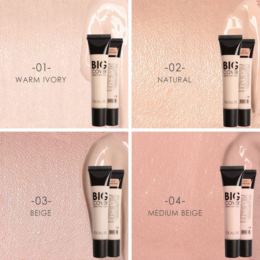 FOCALLURE Full Coverage Liquid Concealer - Oil Control Face Makeup, Long Lasting & Non-Cracking Concealer for Flawless Skin | Perfect for Daily Wear, Photo Shoots & Special Occasions
