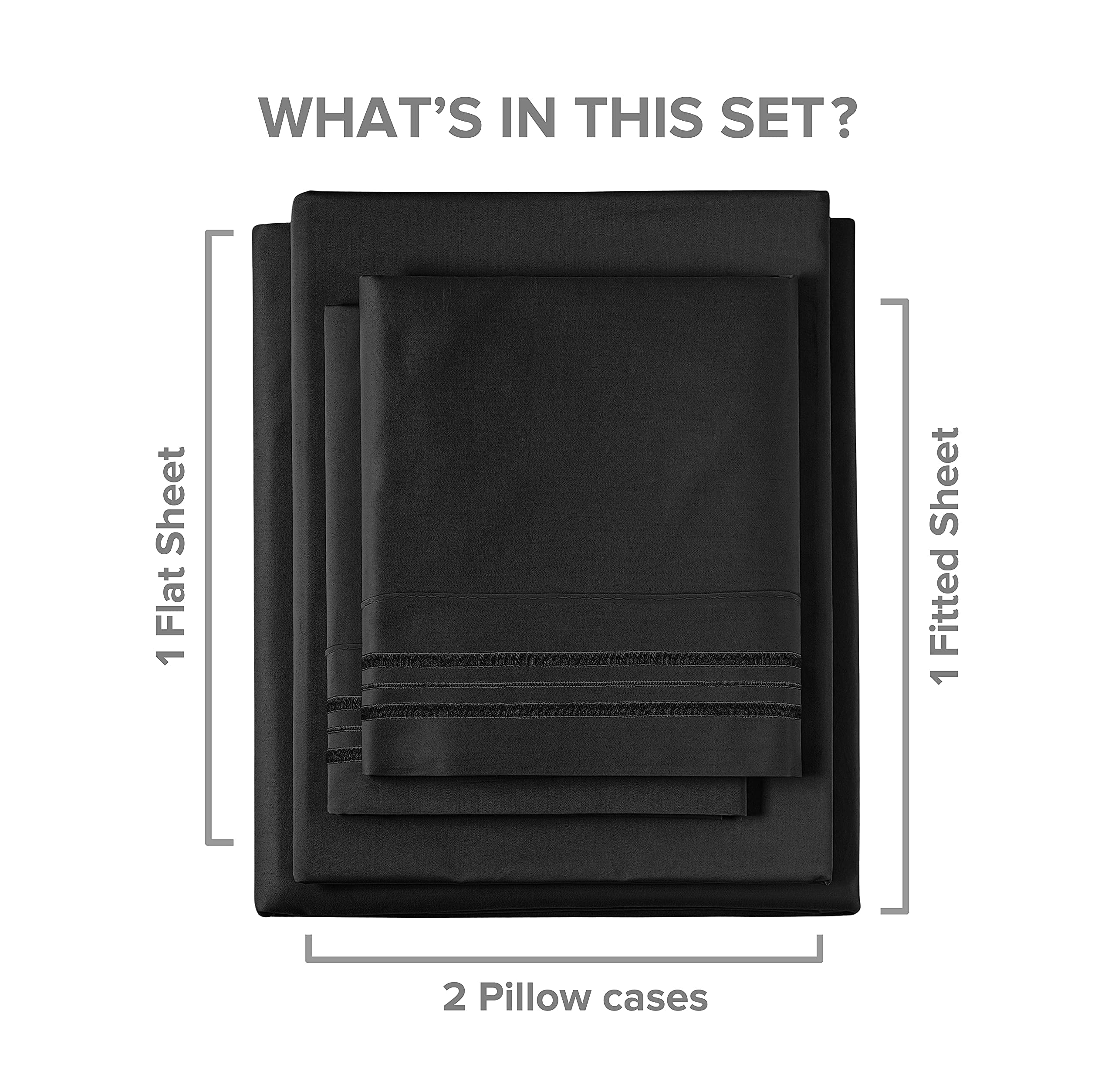Luxury 100% Cotton Damask 400 Thread Count Queen Size 4-Piece Bed Sheet Set - Deep Pocket Fits Mattress Up to 30 Inches - Soft & Breathable for All Seasons - Perfect for Master Bedroom, Guest Room, or Vacation Home - Black