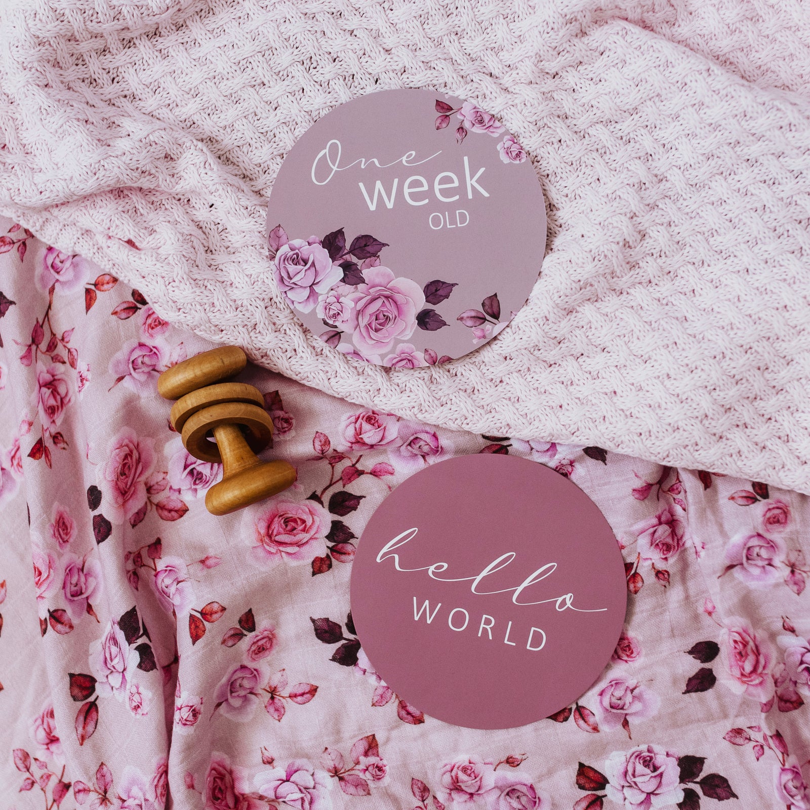 Snuggle Hunny Reversible Milestone Baby Photo Cards - Blossom & Dusk Floral Design for Newborn Photography, Baby Showers & First Year Memories
