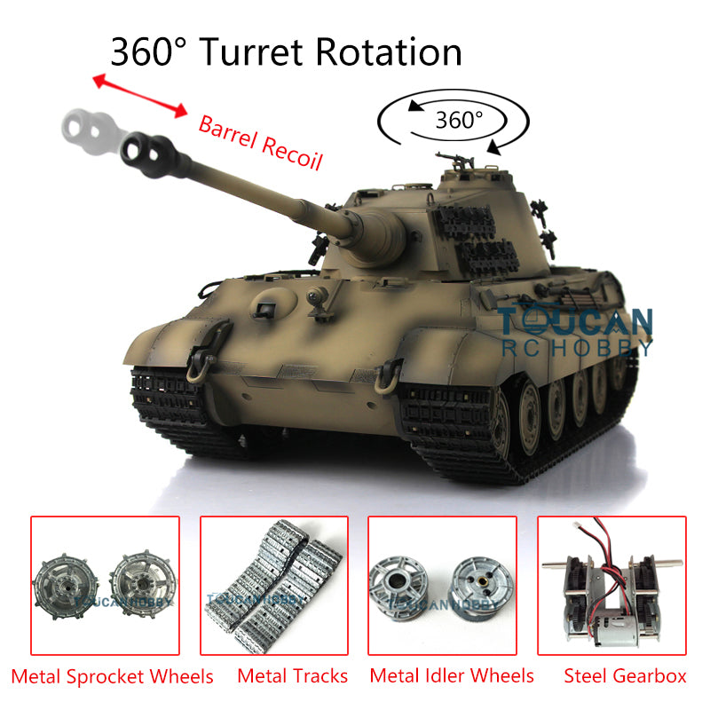 1/16 Henglong Upgraded King Tiger RC Tank 3888A - 360° Rotating Turret, Barrel Recoil, Metal Tracks & Wheels, Smoke Effect | Remote Control Military Tank for Adults & Collectors | Battle Simulation & Outdoor Play