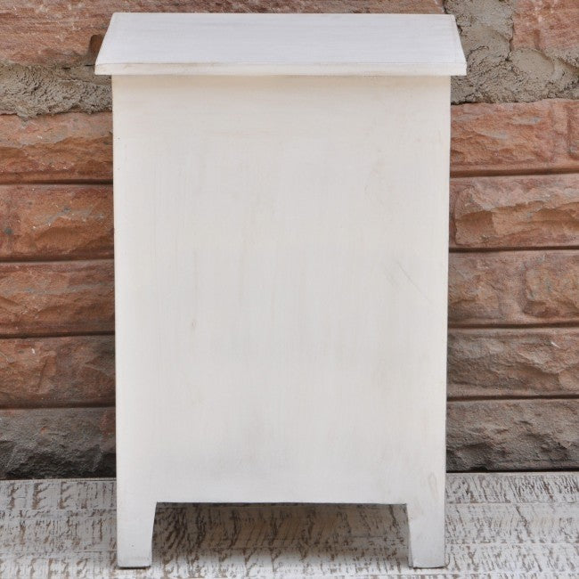Hand Carved Solid Wood French Style White Nightstand - Elegant Bedside Table for Bedroom Decor & Storage