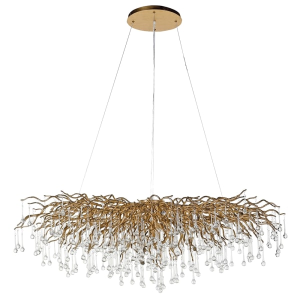 15Lt Gold Branch Chandelier with Clear Glass Droplets - Elegant Crystal Ceiling Light Fixture for Dining Room, Living Room & Bedroom Decor