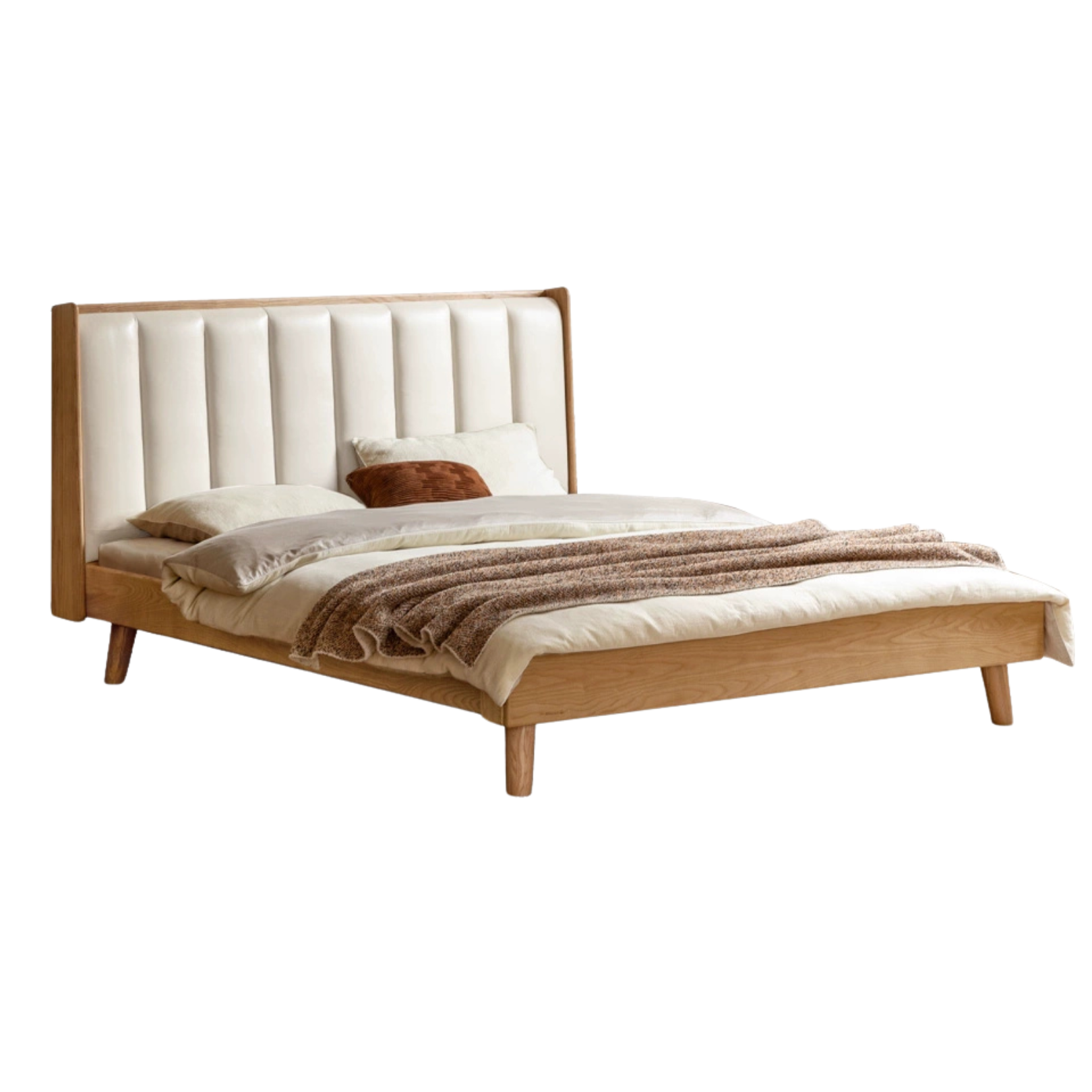 Natural Wood Color Ash low bunk (ecological cloud leather chrysanthemum white) soft back bed