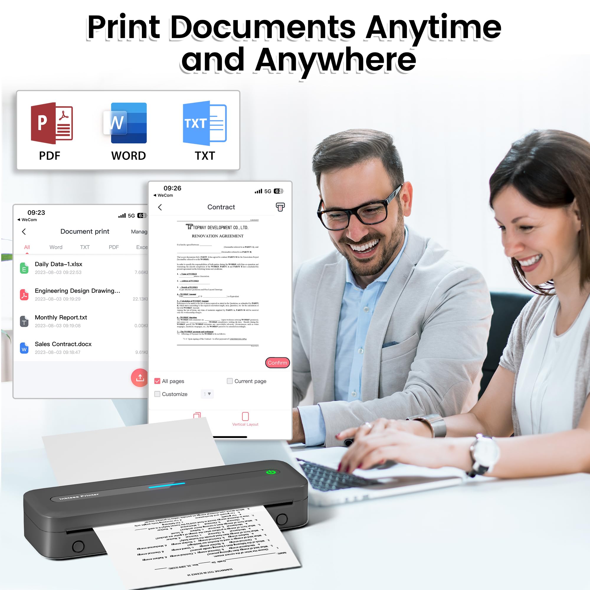 ItriAce Mini Portable A4 Thermal Printer - 300DPI High Resolution, Supports 2.08