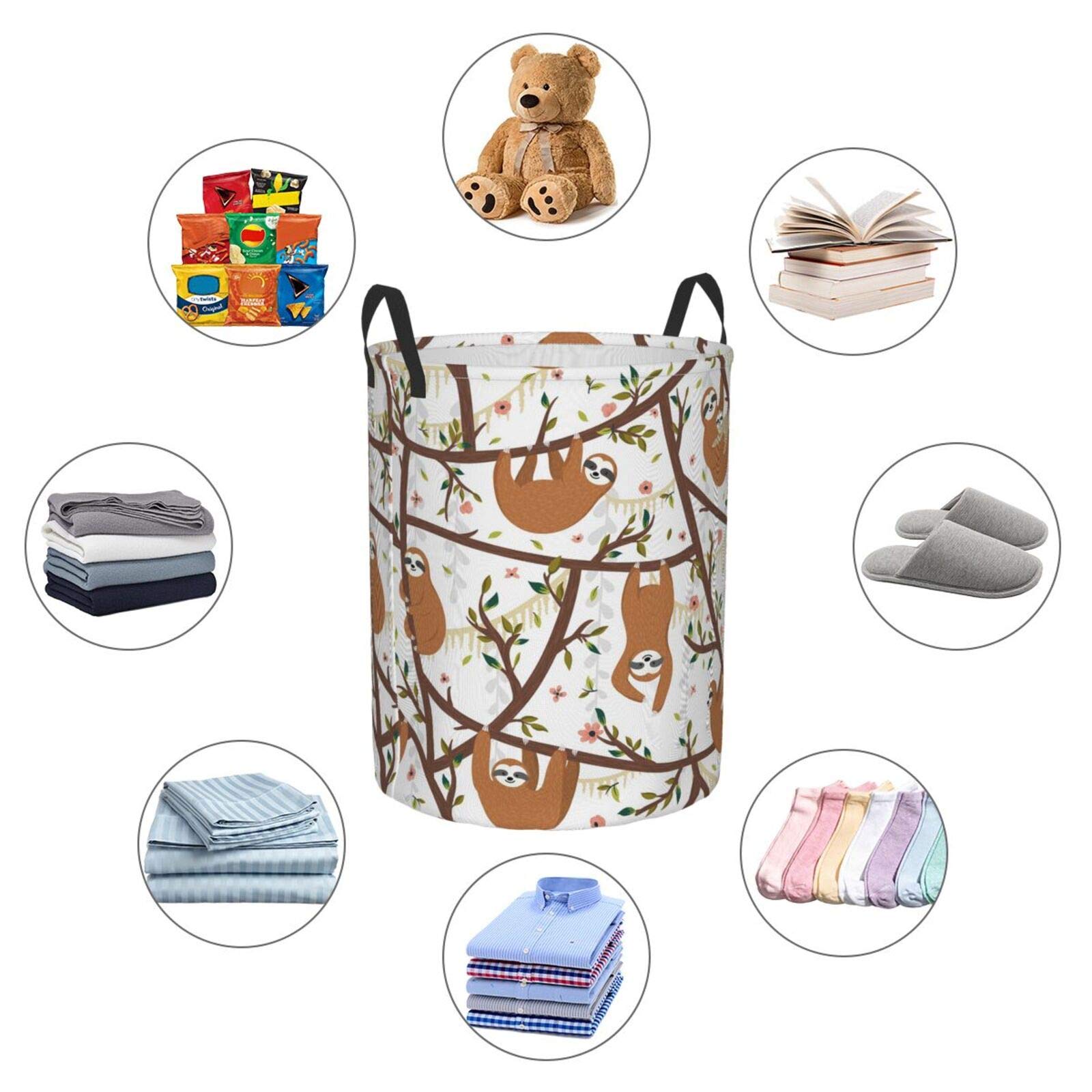 Cute Sloth Collapsible Laundry Basket with Handle - Waterproof Fabric Hamper for Clothes, Toys & Bathroom Storage - Foldable Organizer Bin for Dirty Laundry, Bedroom & Nursery (Perfect for Kids Room, Dorm or Small Spaces)