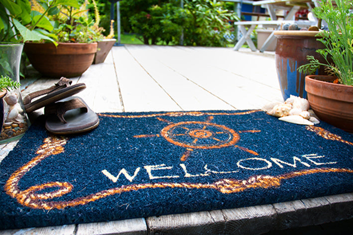 Premium Ships Wheel Welcome Vinyl Coir Doormat - Non-Slip, Durable Outdoor/Indoor Entryway Rug for Home, Porch, Deck & Boat - Waterproof & Easy to Clean