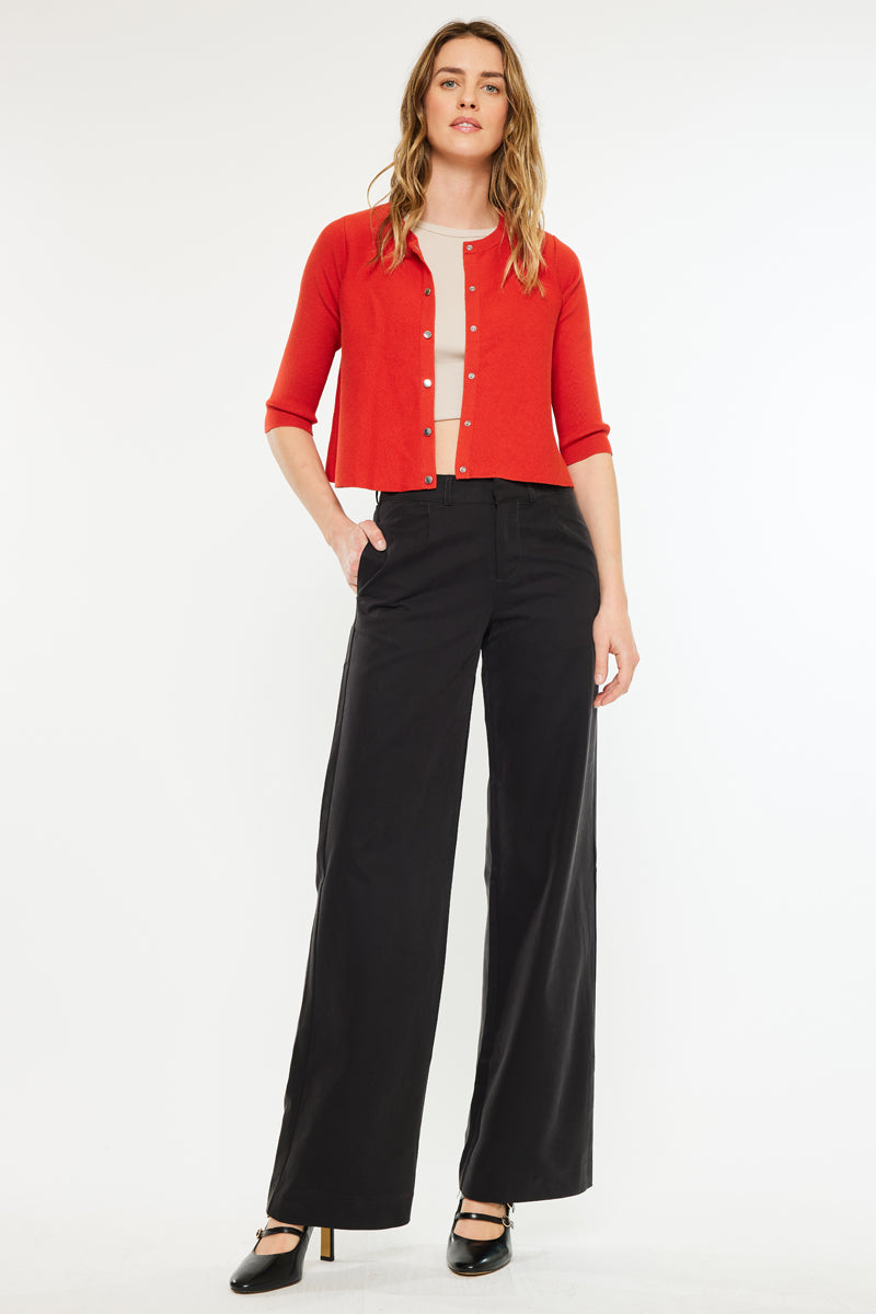 Tinley Mid Rise Wide Leg Pants for Women - Comfortable Stretchy High Waisted Trousers | Perfect for Office, Casual Wear & Travel
