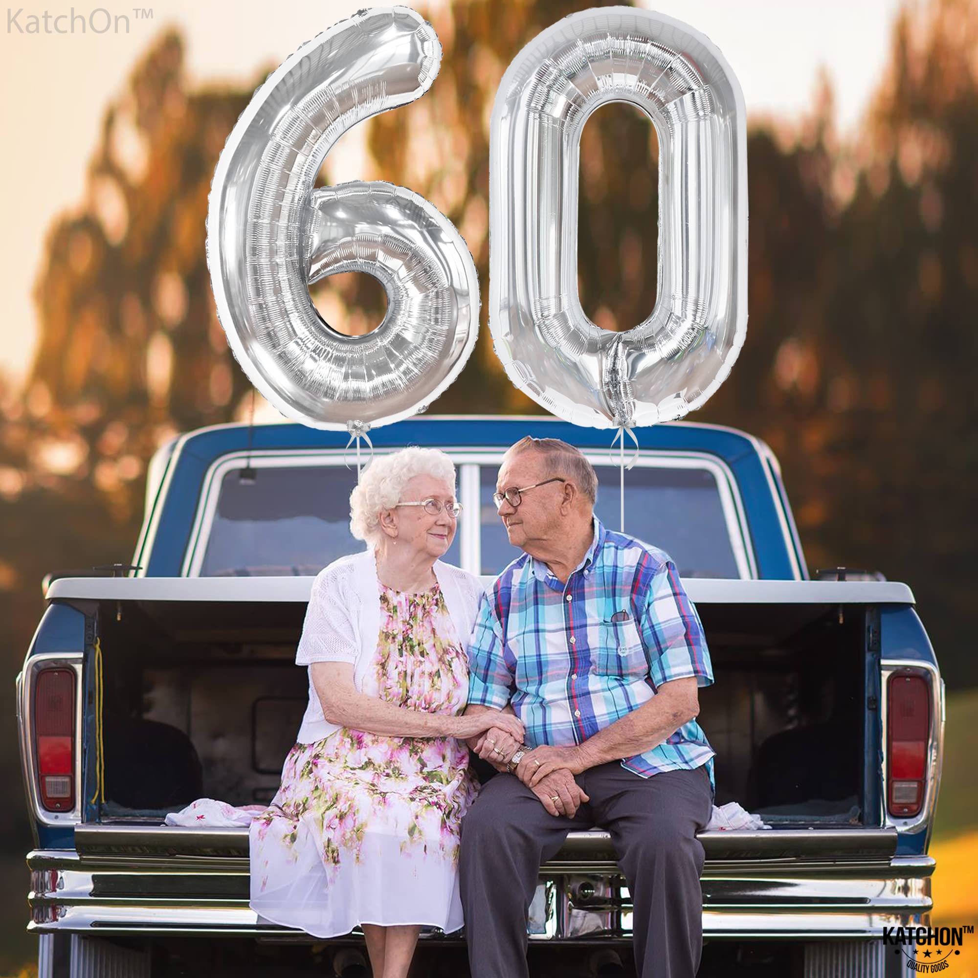 KatchOn 40 Inch Large Silver 60 Number Balloons - 60th Birthday Party Decorations, Anniversary Celebration Balloons for Backdrop, Photo Booth & Milestone Events