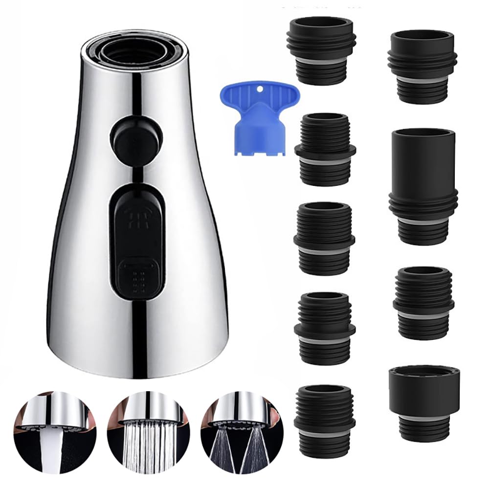 3 Mode Kitchen & Bathroom Tap Aerator - Anti-Splash Shower Head with 9 Adapters (Silver) | Perfect for Water Conservation & Gentle Rinsing in Sinks, Dishes & Handwashing