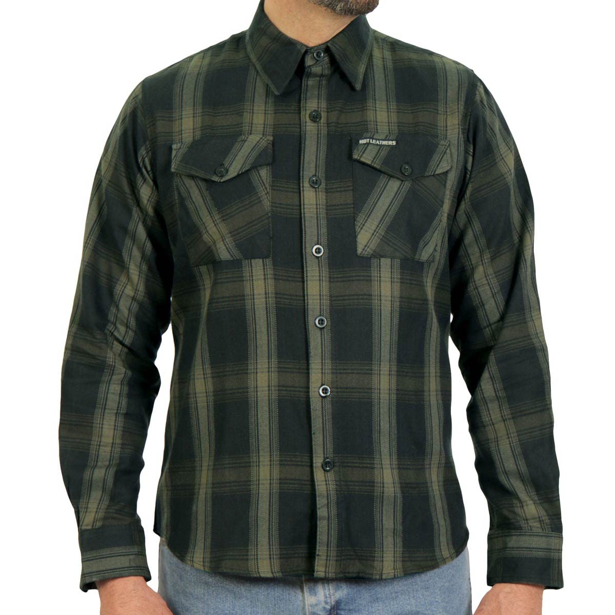 Hot Leathers FLM2018 Men's Black & Green Plaid Flannel Shirt - Soft Long Sleeve Button Down for Casual Wear, Outdoor Activities & Fall Fashion
