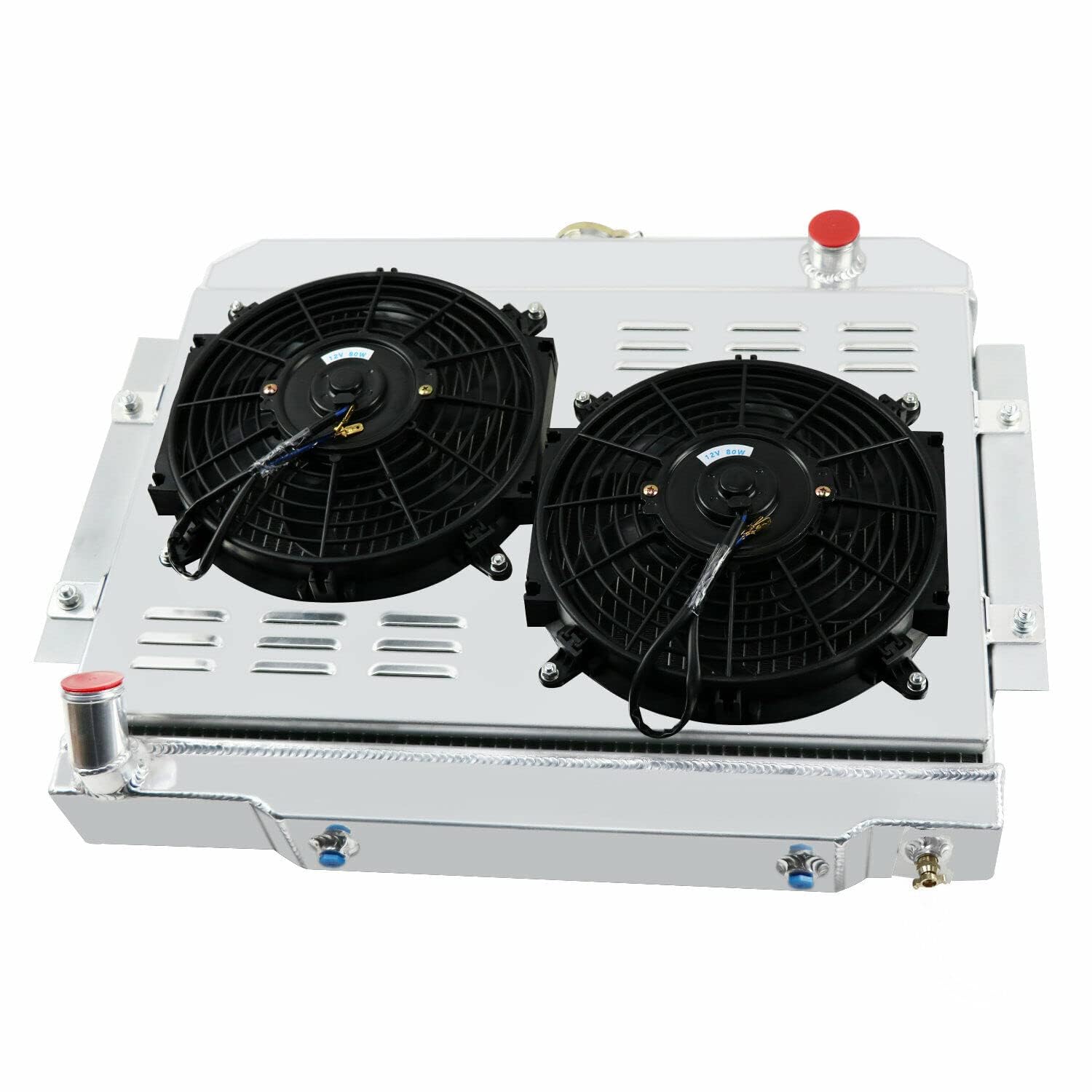 4 Row Aluminum Radiator with Shroud Fan & Relay for Jeep CJ5 CJ6 CJ7 Scrambler 3.8L 4.2L 5.0L I6 (1972-1986) - High Performance Cooling Upgrade for Off-Road & Classic Jeep Restoration