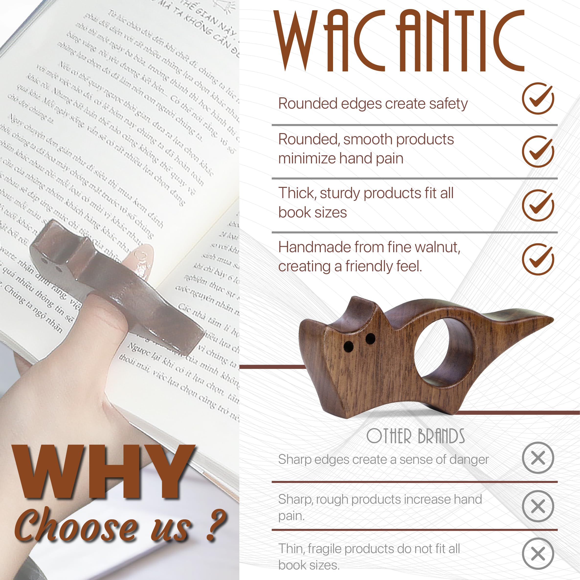 Premium Walnut Wood Cat Book Page Holder - Smooth Finish Reading Accessory for Book Lovers | Perfect Literary Gift for Women & Bookworms | Ideal for Reading Novels, Cookbooks & Study Sessions