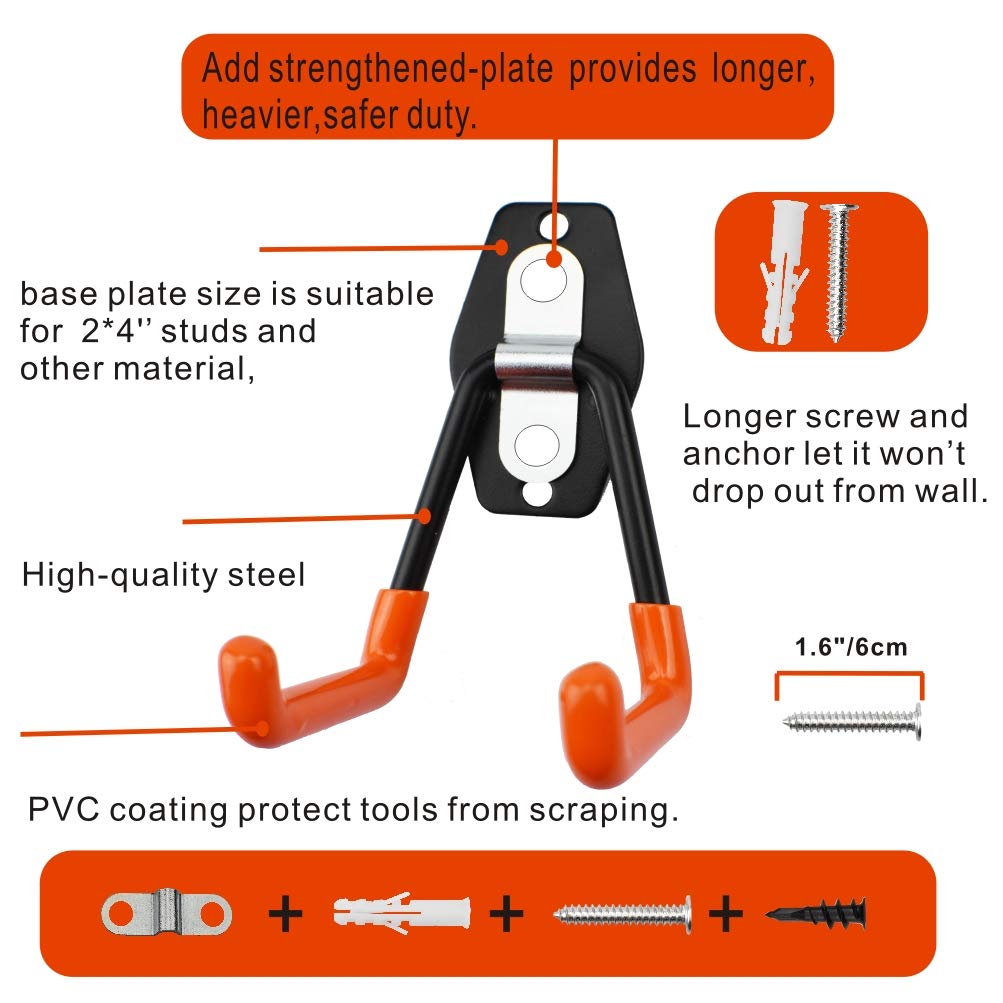 Heavy Duty Garage Storage Hooks - Wall Mounted Utility Hangers & Organizer Set of 4 - Premium Steel Construction Holds Up to 55lbs - Perfect for Ladders, Chairs, Bikes & Heavy Tools - Ideal for Garage, Shed & Workshop Organization