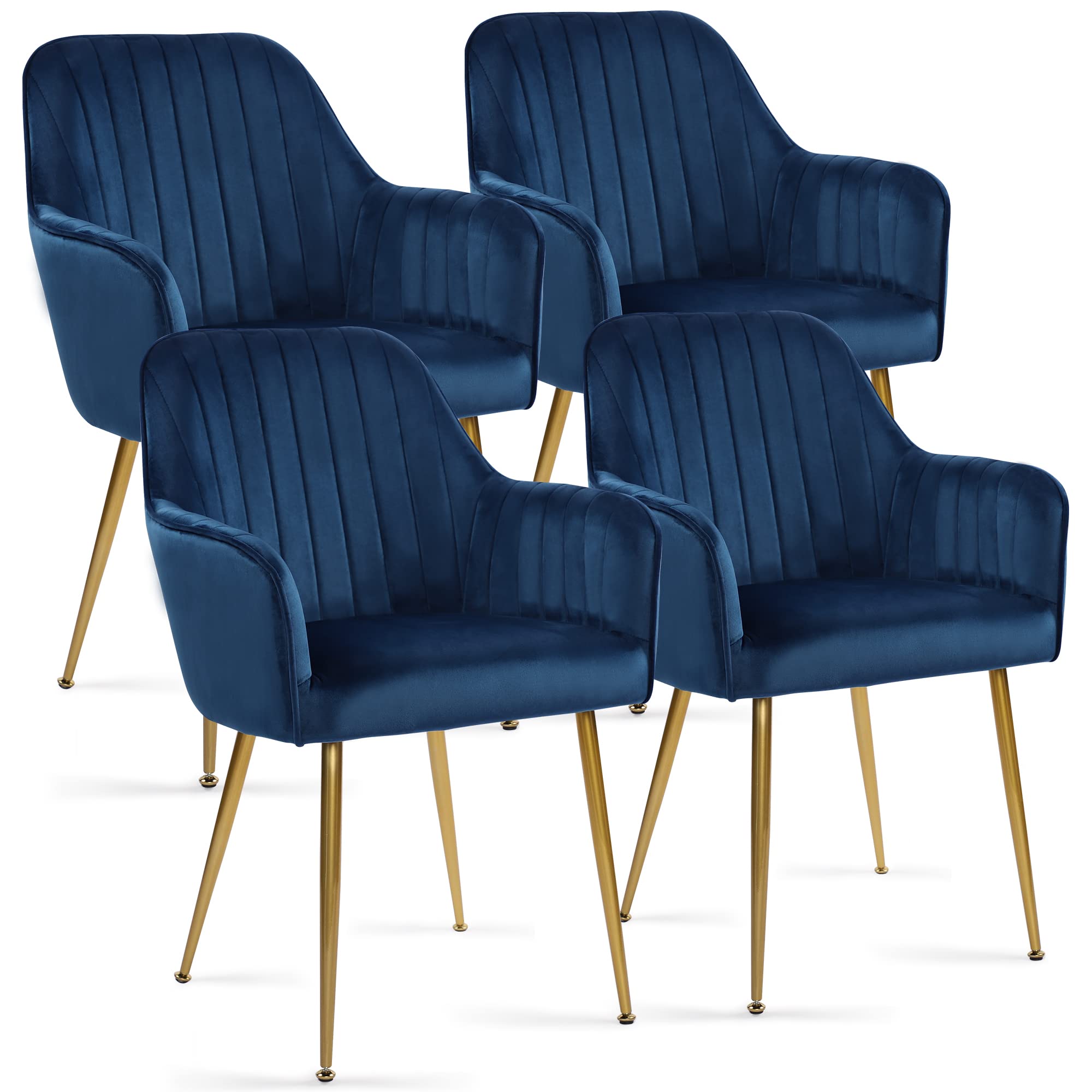 Luxury Velvet Dining Chairs Set of 4 - Modern Upholstered Accent Chairs with Gold Metal Legs for Living Room, Bedroom & Office - Soft Blue Fabric Seating for Home Decor & Entertaining