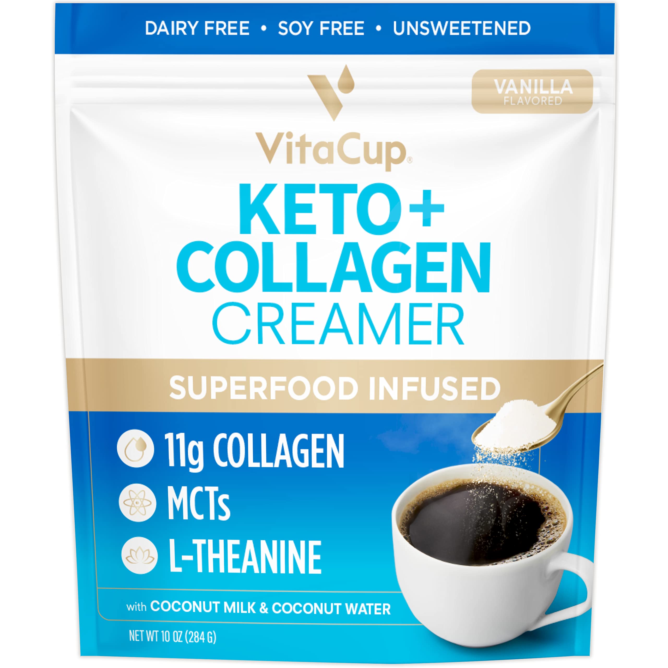 Vitacup Genius Ground Coffee & Keto + Collagen Vanilla Coffee Creamer Bundle - 11oz Ground Coffee & 10oz Creamer Powder - Supports Keto Diet, Boosts Energy & Focus - Perfect for Morning Routine, Office Work & Healthy Lifestyle
