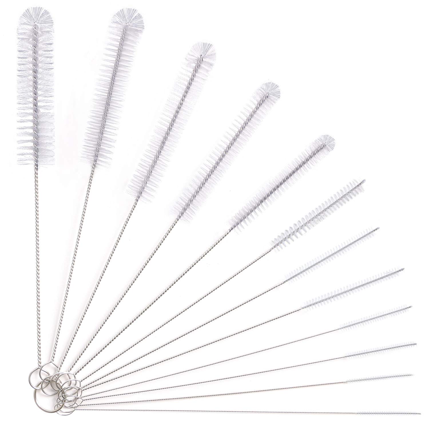 Vicloon 12-Piece Long Bottle Cleaning Brush Set - Nylon Tube Brush, Kettle Spout Cleaner, Straw Brush for Baby Bottles, Flasks & Pipes | Perfect for Home, Kitchen & Baby Care (White)