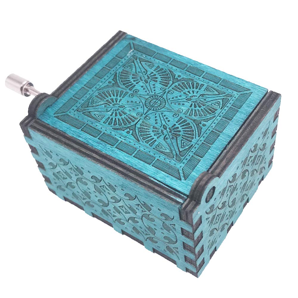 Amelie Hand Crank Music Box - Wooden Carved Musical Box Playing 'Amelie' Theme Song - Blue - Perfect for Gifts, Home Decor & French Movie Lovers
