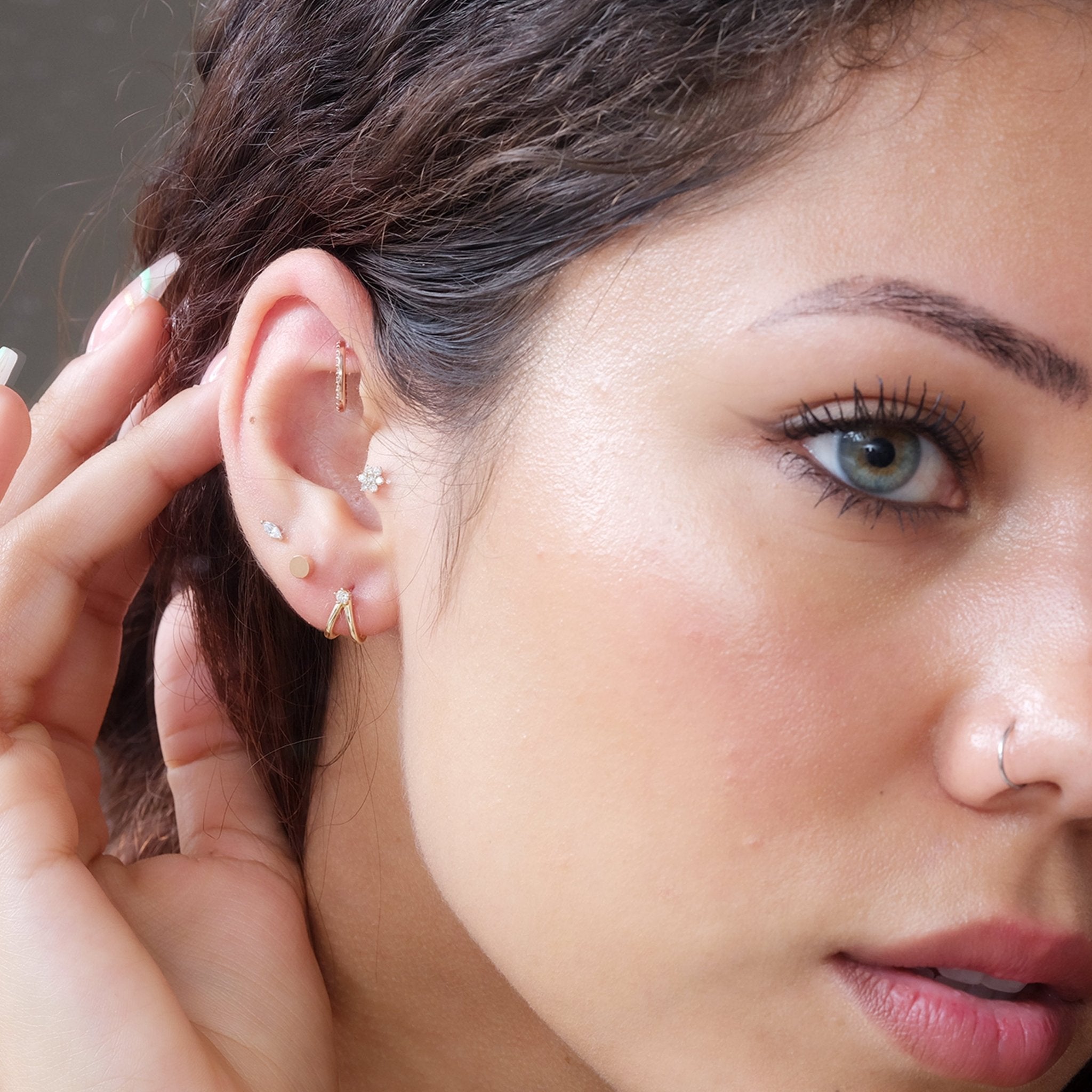 14K Rose Gold Gemstone Eternity Clicker Hoop Earrings for Women - Perfect for Weddings, Parties & Everyday Elegance