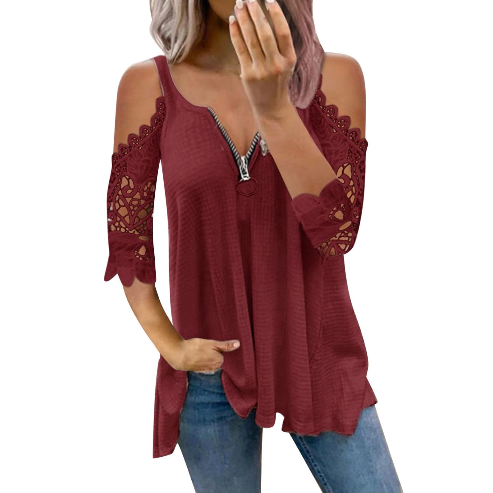 Sexy Women's V-Neck Zipper Blouse - Short Sleeve & Long Sleeve Casual Tops - Perfect for Office, Date Night & Weekend Outings