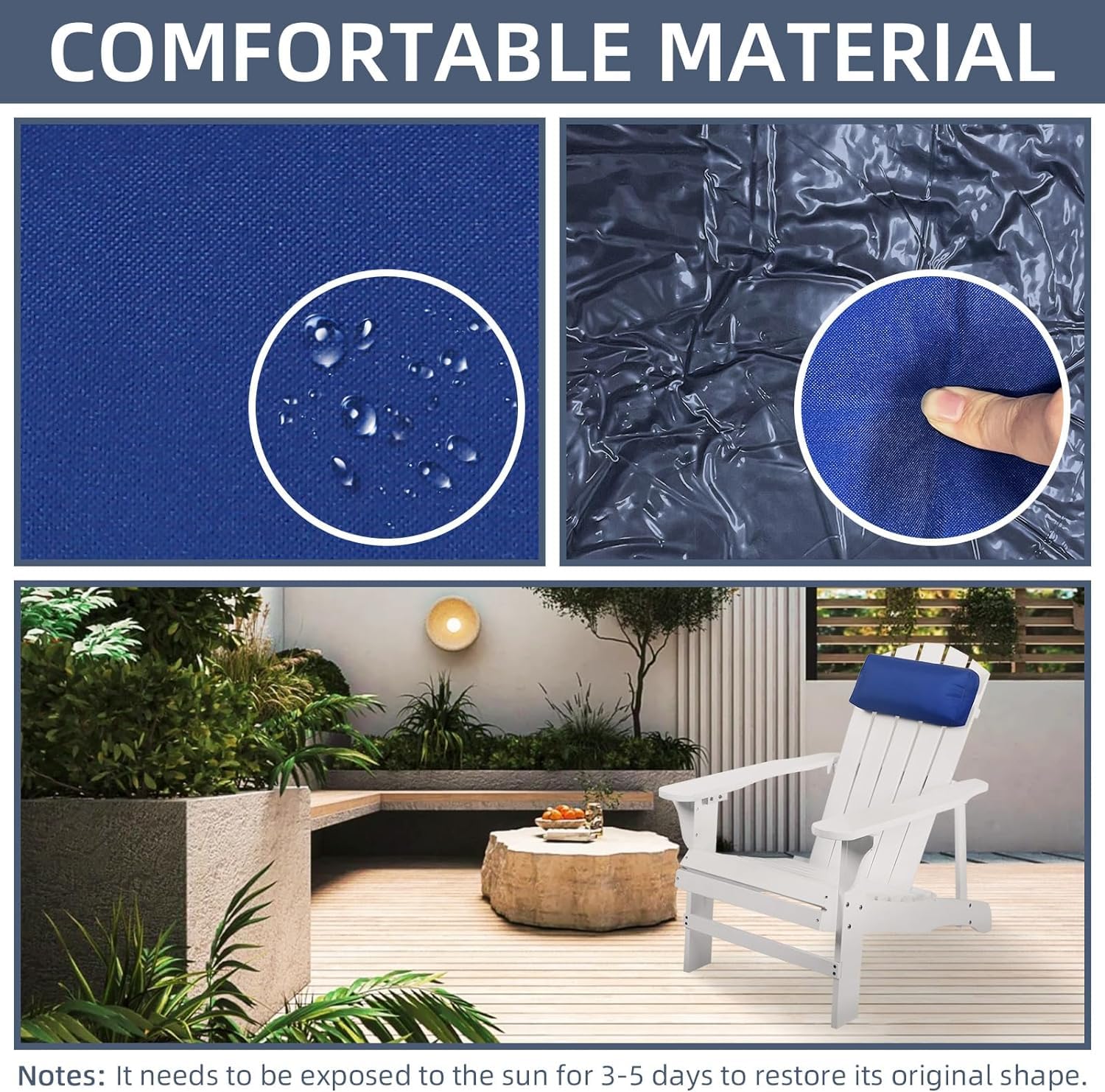 2 Pack Outdoor Chaise Lounge Pillows - Adjustable Elastic Headrest Cushions for Patio Recliners & Office Chairs (Dark Blue) - Perfect for Poolside Relaxation, Sunbathing & Backyard Lounging