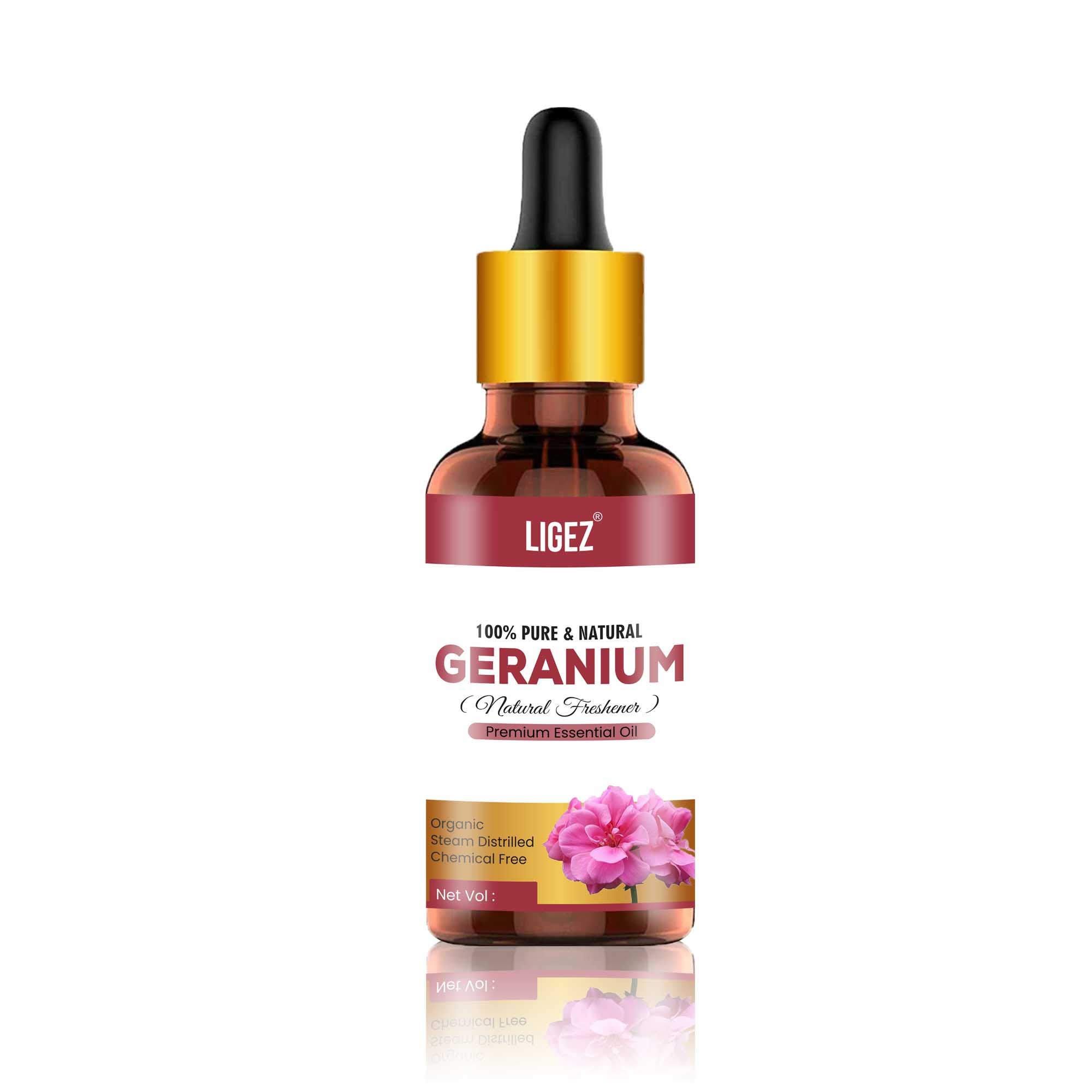 Ligez 100% Pure Geranium Essential Oil - 10ml Bottle for Aromatherapy, Skincare & Relaxation | Natural Stress Relief & Mood Enhancer