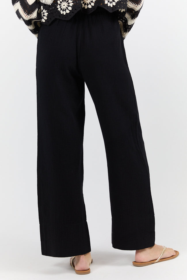 Black Gauze Wide Leg Pull On Pants for Women - Breathable & Comfortable Summer Lounge Wear - Perfect for Yoga, Beach, and Casual Outfits