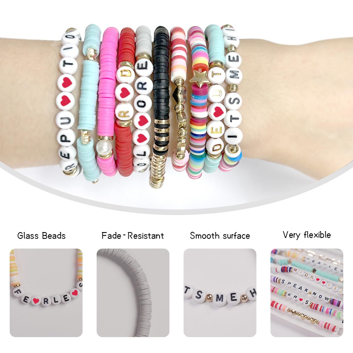 20 Pcs Colorful Clay Bead Friendship Bracelets - Singer Music Inspired Surfer Cute Preppy Bracelet Set for Women, Concert Gifts, Vacation Accessories | Perfect for Music Festivals, Beach Trips and BFF Gifts