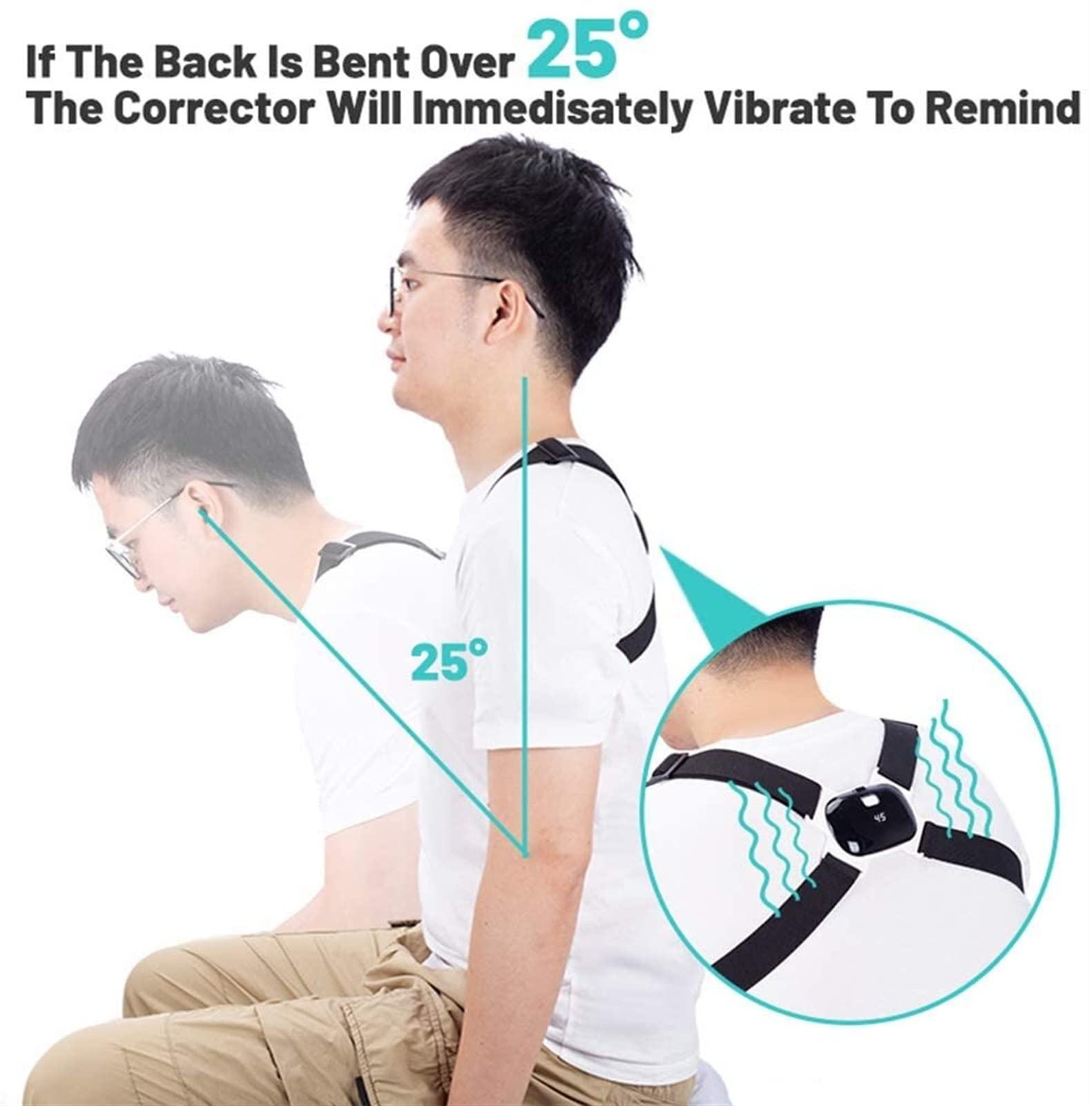 Posture Corrector for Men & Women - Adjustable Back & Neck Support with Smart Sensor Vibration Reminder - Gray - Improve Posture at Work, Home & Gym