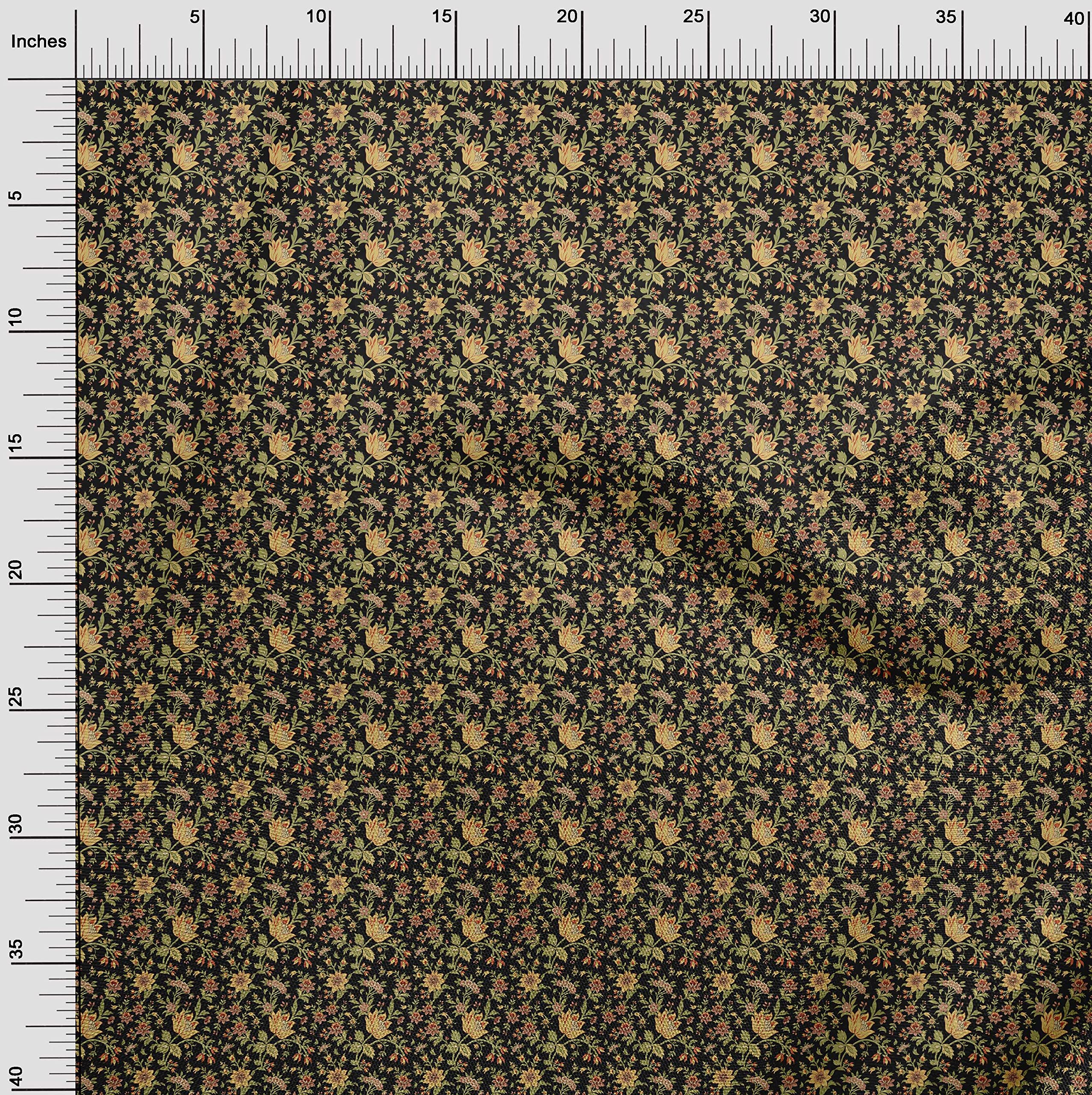 oneOone Georgette Viscose Black Jacobean Floral Print Fabric by The Yard - 42 Inch Wide (19 Yards) | Premium Dress Material for Evening Gowns, Scarves & Home Decor