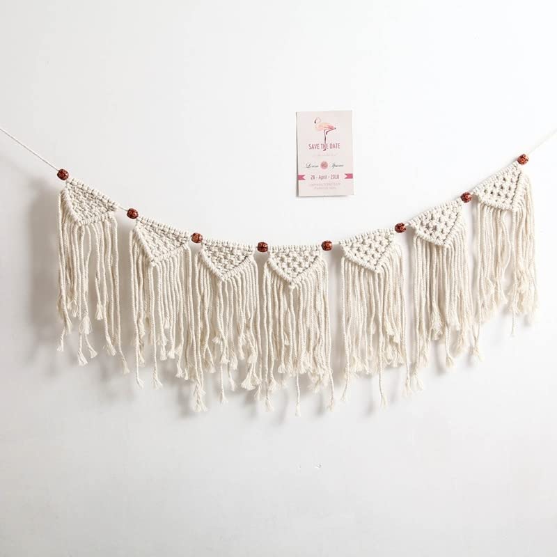 Macrame Large Wall Hanging Decor - Elegant Pull Flower Boho Wall Art with Red Beads & Tassels for Bedroom, Living Room, Dorm - Handmade Macrame Pendant Home Accent for Boho Chic Interior Design