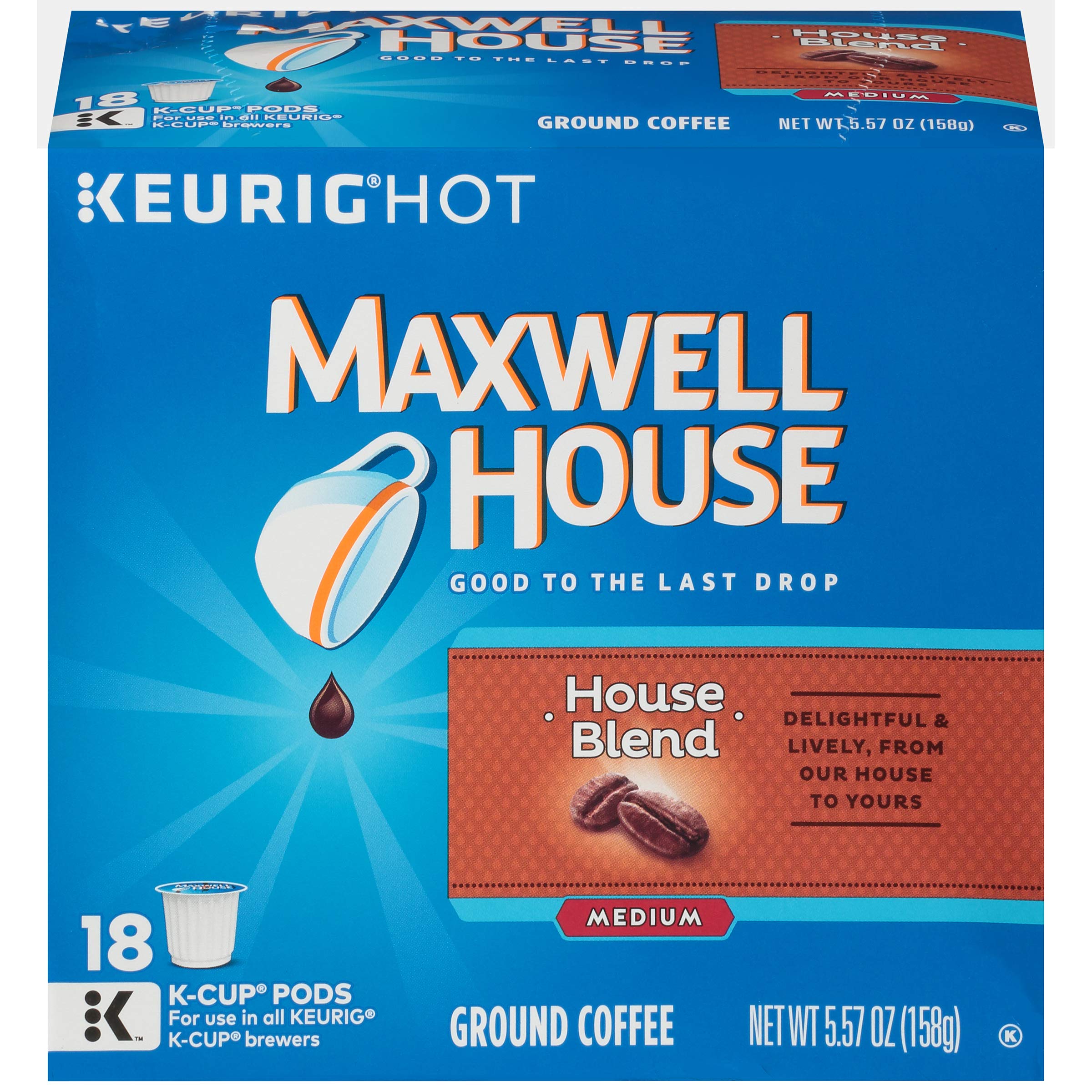 Maxwell House House Blend Medium Roast Coffee Pods - 18 Count Keurig K-Cups for Brewing Rich & Smooth Coffee at Home or Office