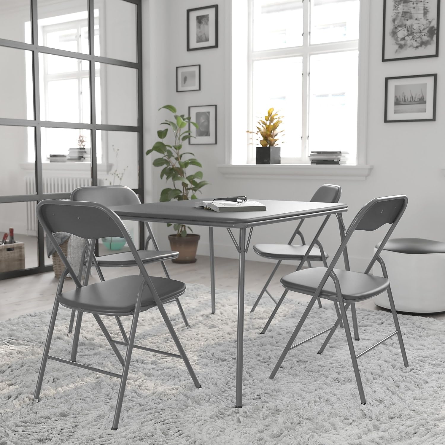 Flash Furniture Madison 5-Piece Folding Card Table and Chairs Set - Portable Indoor/Outdoor Event Furniture for Parties, Picnics & Game Nights (Gray)