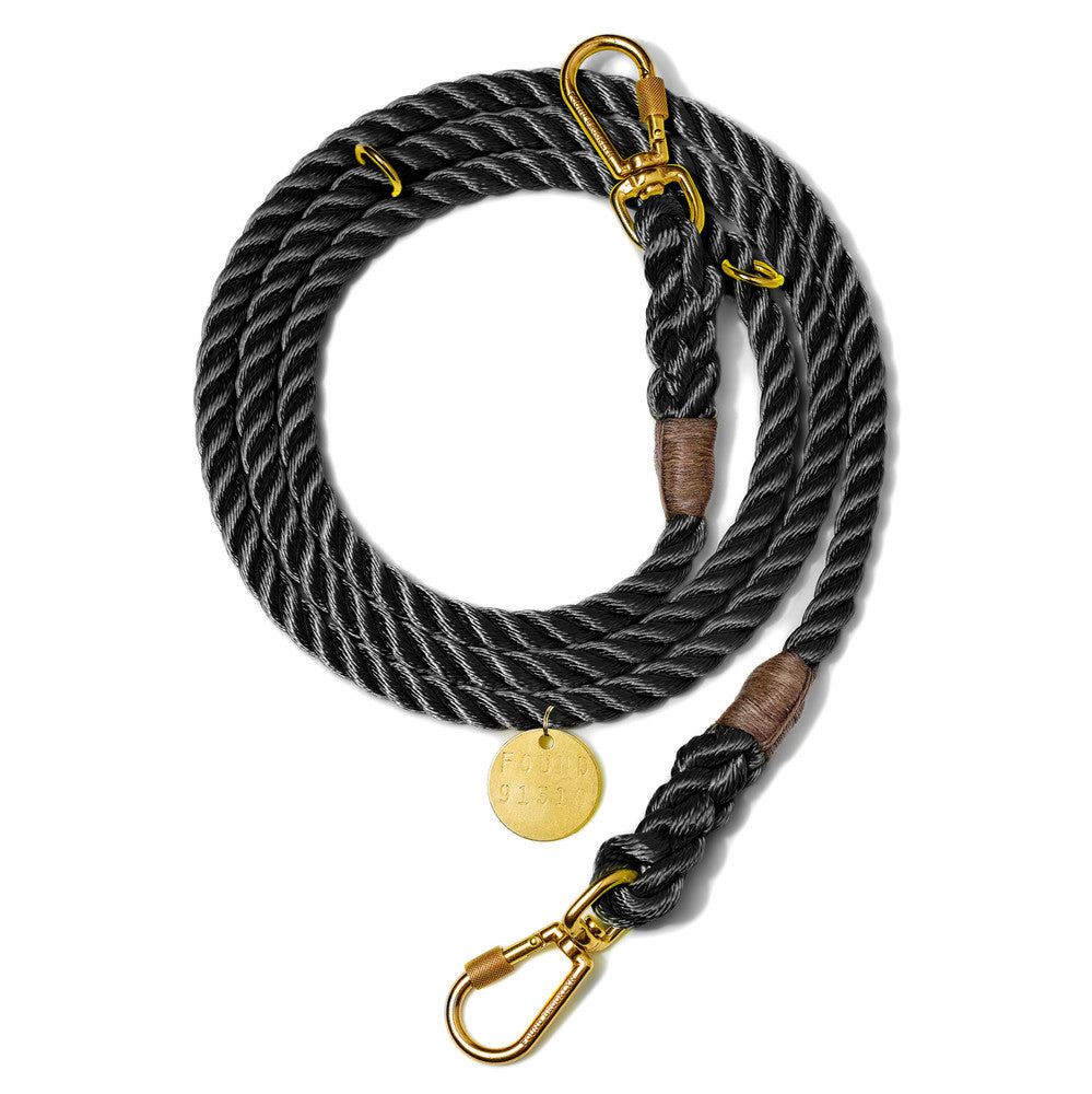 Found My Animal Adjustable Rope Dog Leash - Black Durable Pet Walking Lead for Training, Hiking & Outdoor Adventures