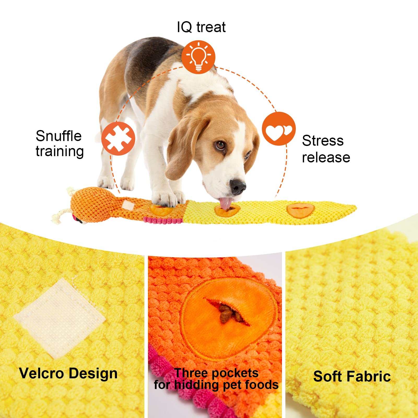 JOYELF Plush Snuffle Dog Toys with Squeaker & Treat Dispenser - Interactive Puzzle Toys for Small, Medium & Large Dogs - Crinkle Rope & Stuffed Snail Design for Mental Stimulation & Slow Feeding - Perfect for Indoor Play, Training Rewards & Anxiety Relief