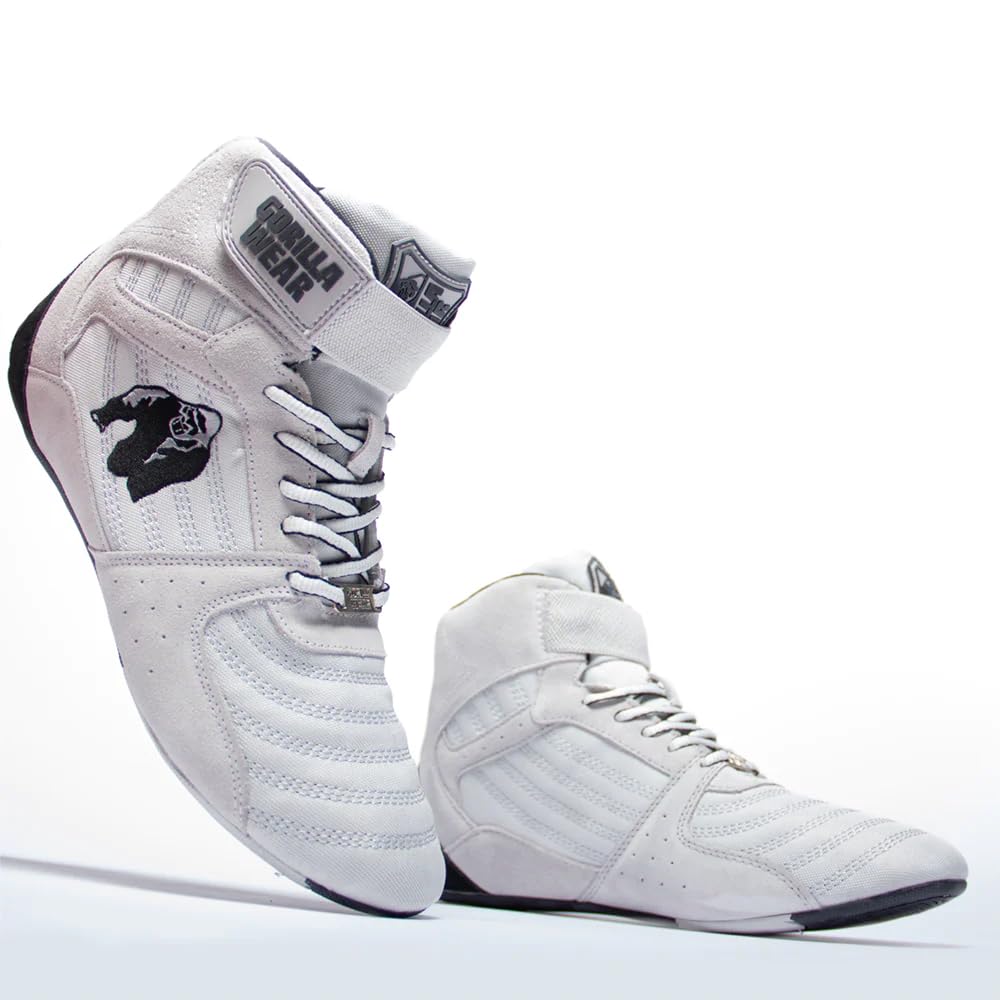 GORILLA WEAR Perry High Tops Pro Weightlifting Shoes for Squats, Deadlifts & Powerlifting - Cross Training Gym Shoes for Men & Women in White - Perfect for Weight Training, Olympic Lifting & Strength Workouts